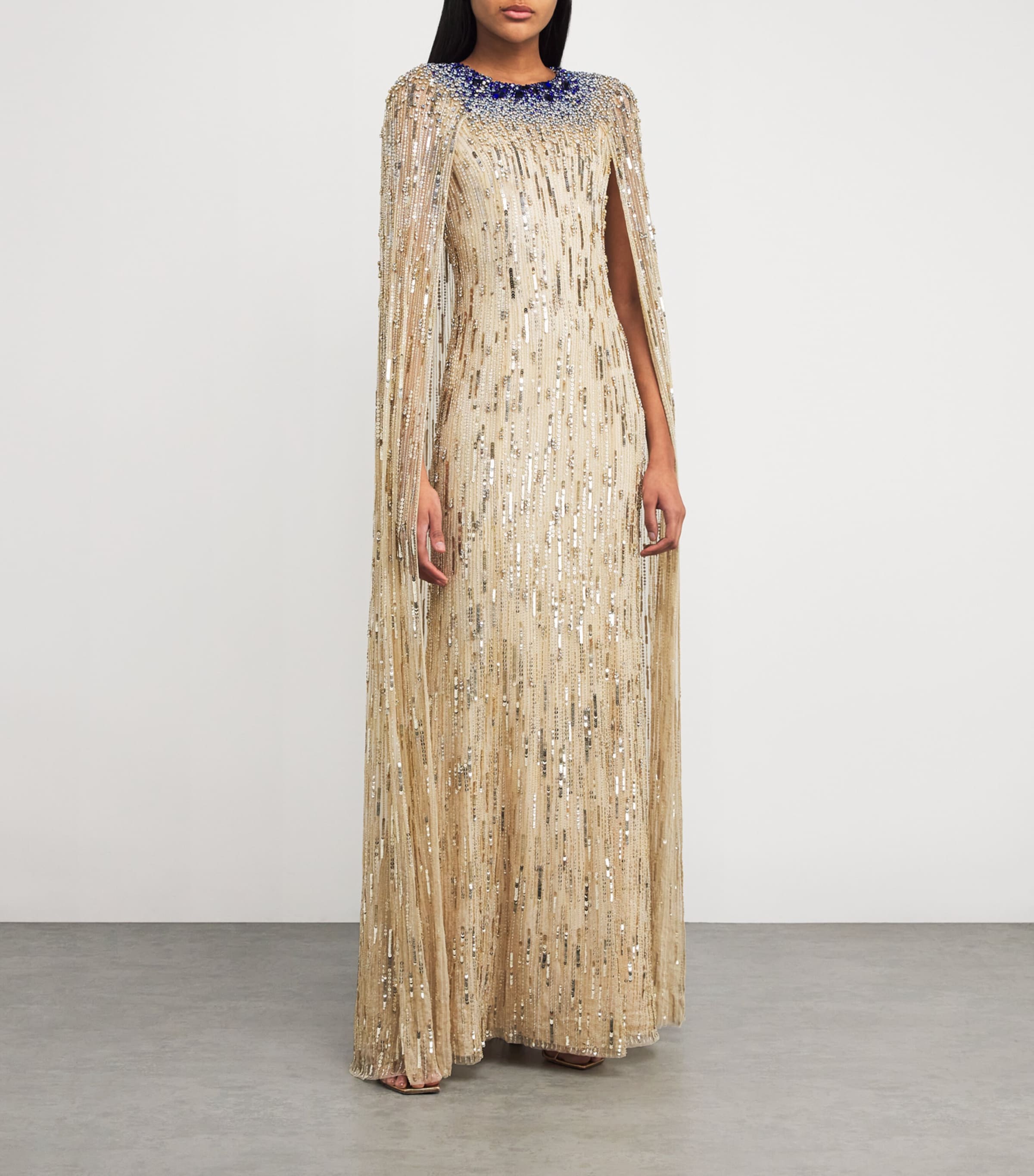 Jenny Packham Womens Embellished Cleo Crush Cape Gown Sandy Beach Image 2