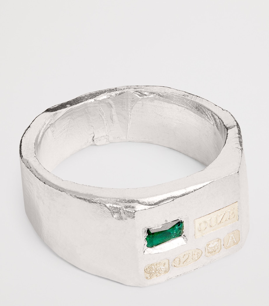 Sterling Silver and Emerald Hallmark Signet Ring SILVER Image 3