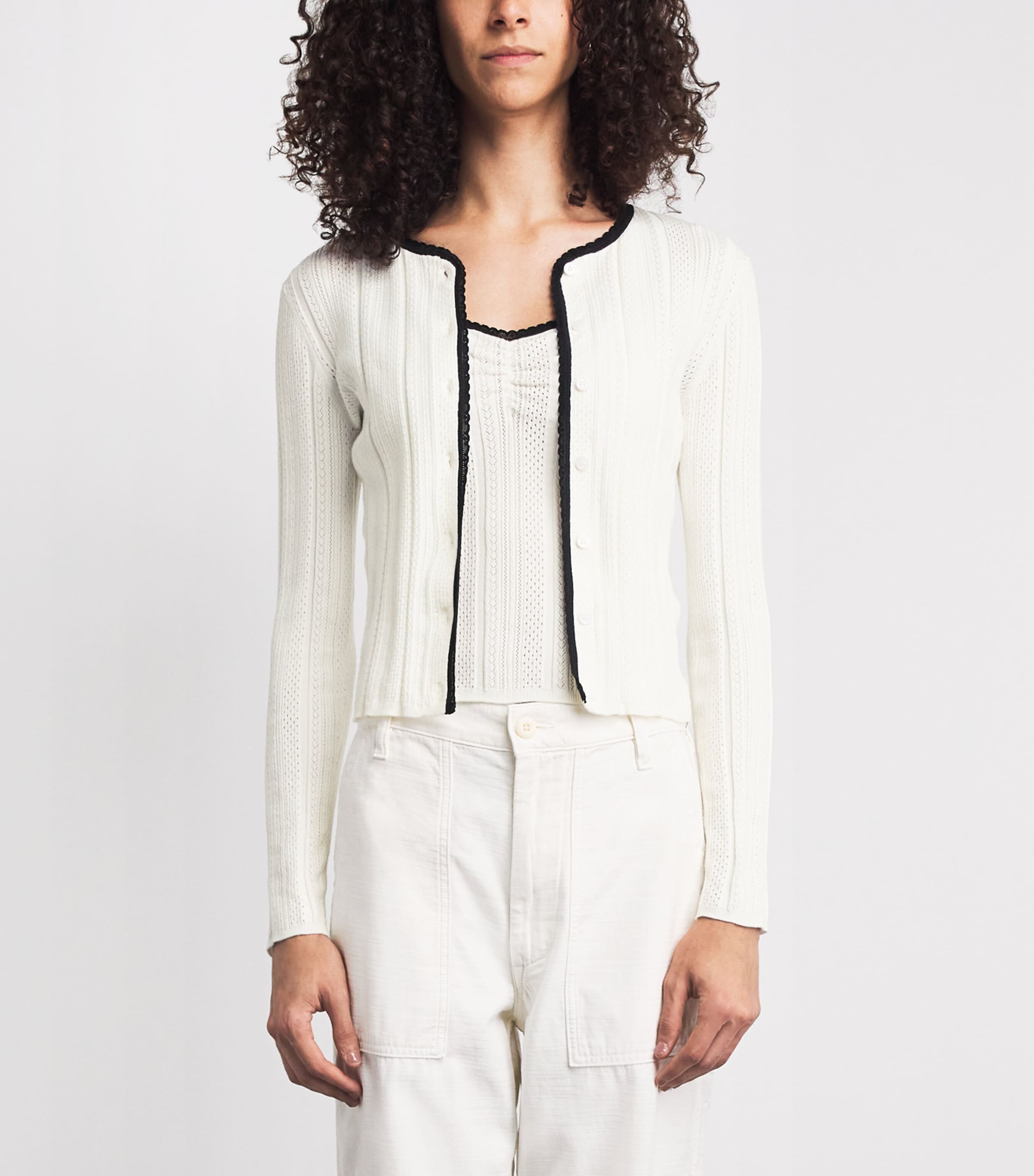Maje Womens Pointelle-Knit Cardigan and Tank Top Set White Image 4