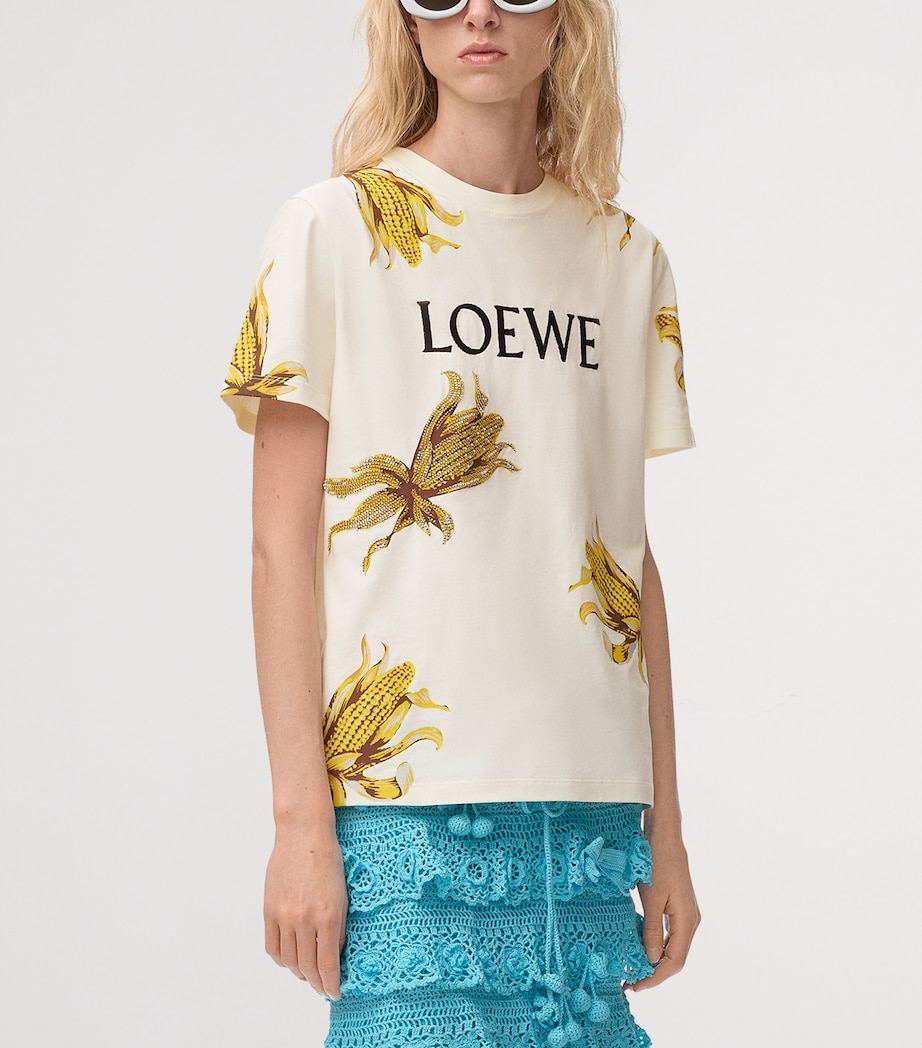 LOEWE Womens x Paula’s Ibiza Cotton-Blend Logo T-Shirt Ecru Image 3