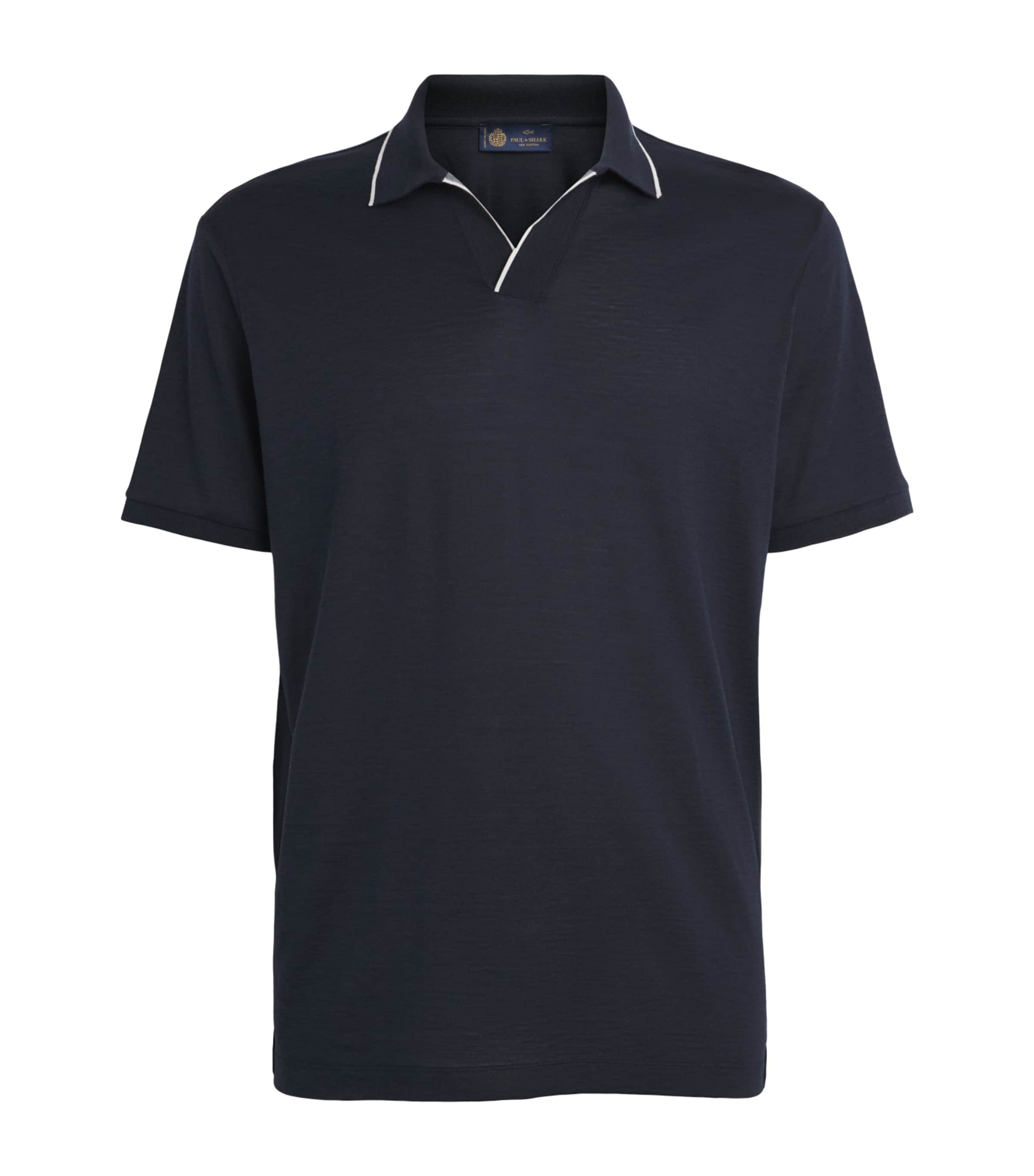 Paul & Shark Mens Silk-Cotton Open-Collar Polo Shirt Blue Image 1