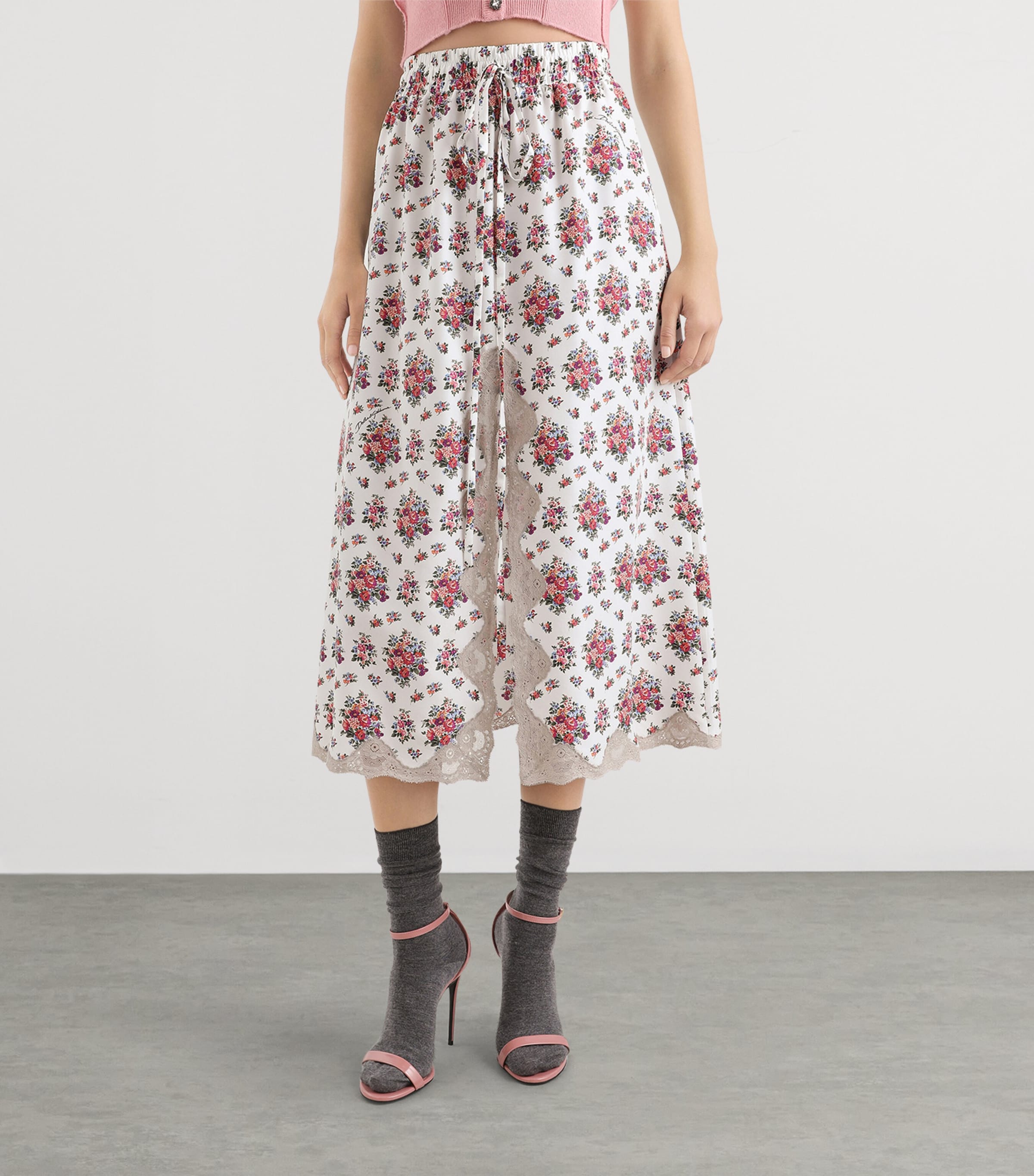 Dolce&Gabbana Womens Silk-Blend Floral Midi Skirt Mazz Image 3