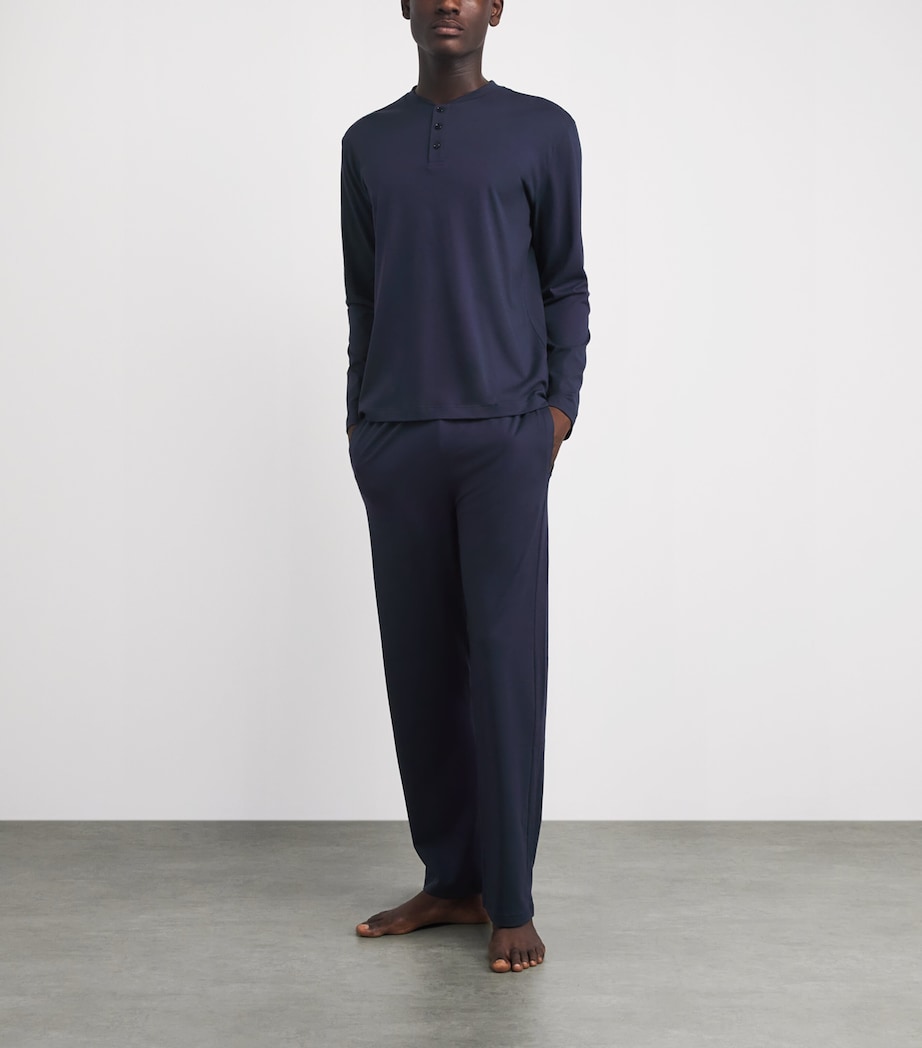 Falke Mens Cotton-Blend Lounge Trousers Space Blue Image 2