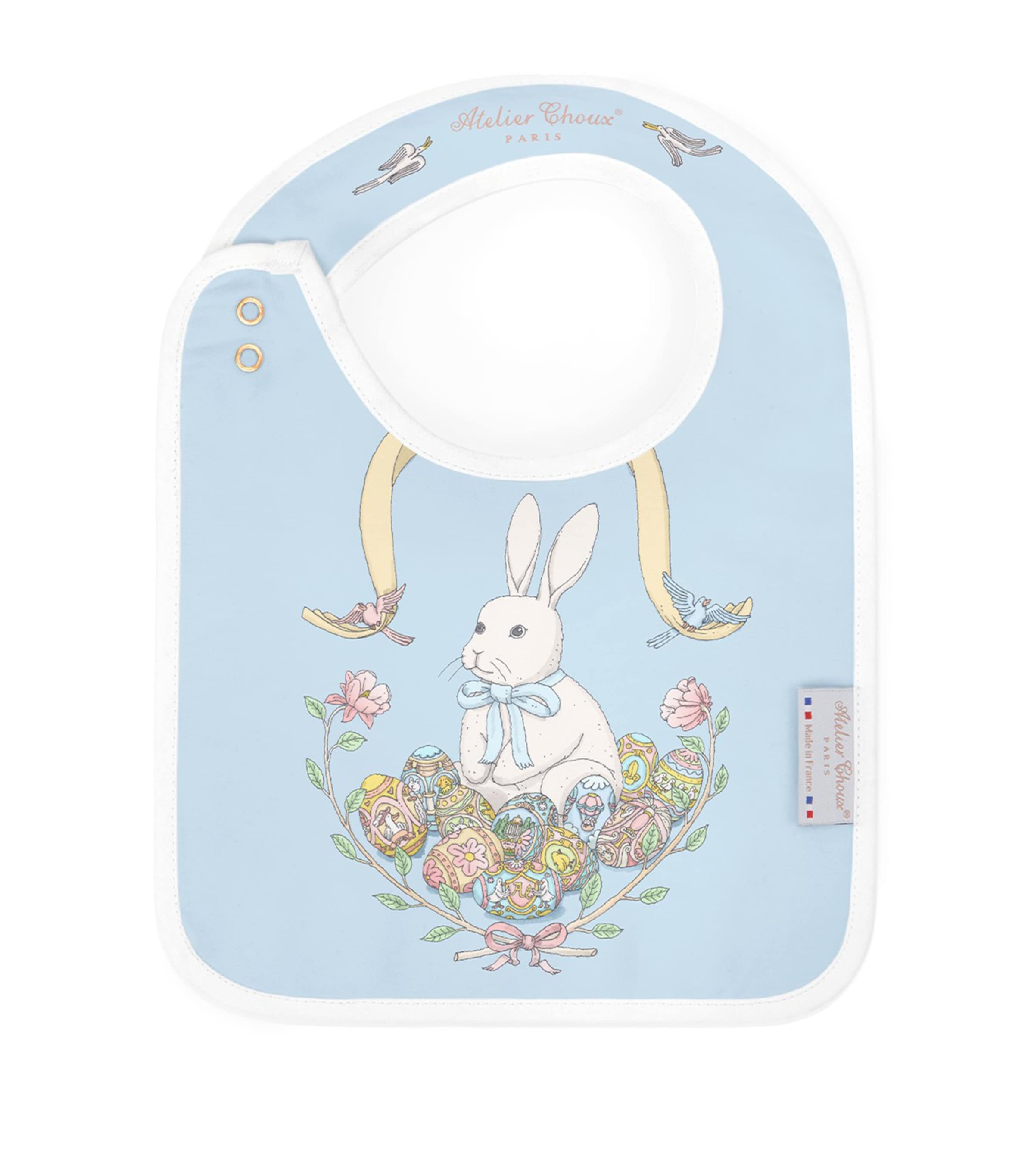 Atelier Choux Organic Cotton Spring Bunny Bib Blue Image 2