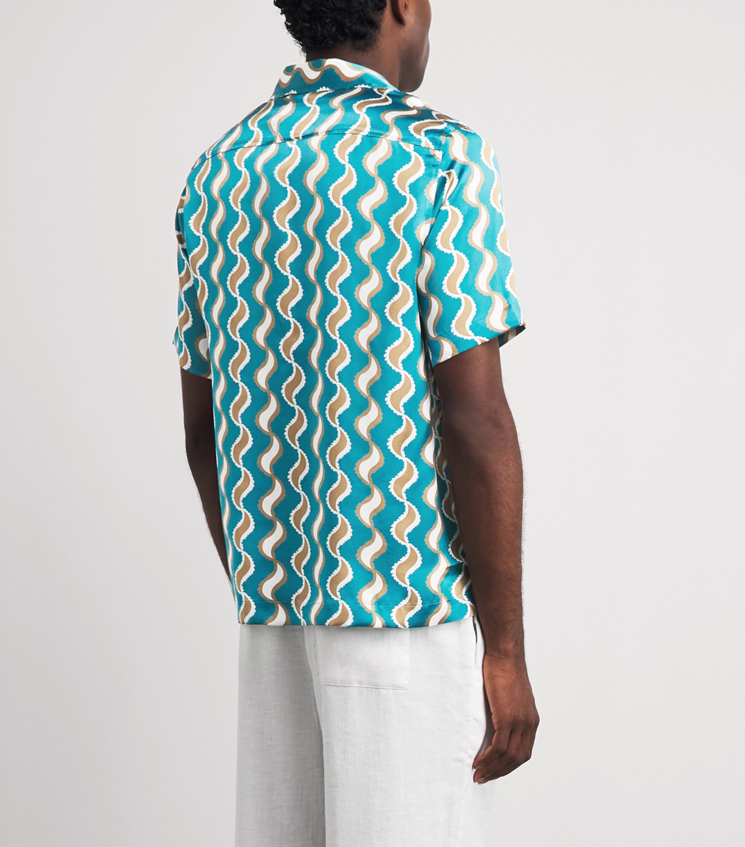 Frescobol Carioca Mens Silk Printed Roberto Shirt Teal Image 5