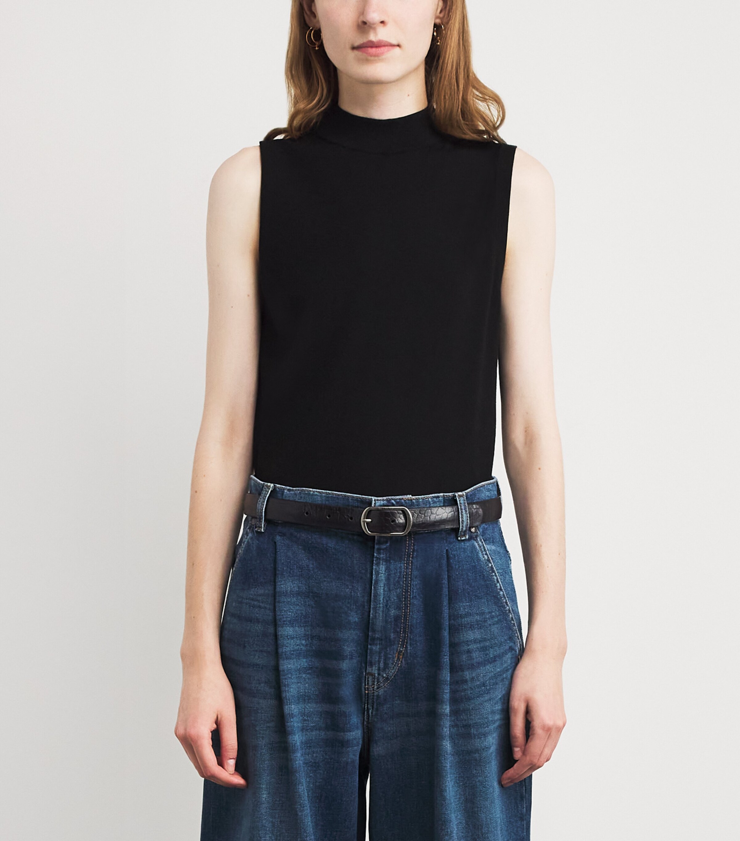 Crocodile-Embossed Leather Belt BLACK Image 2