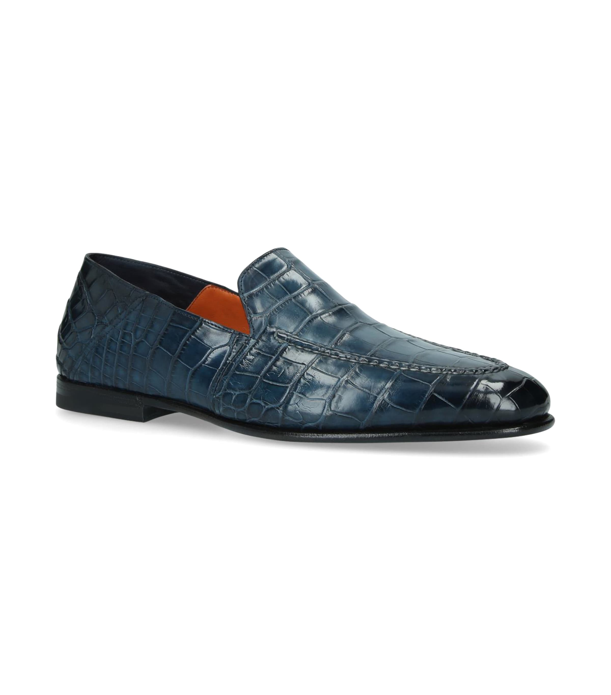 Santoni Mens Crocodile Carlos Loafers Navy Image 1