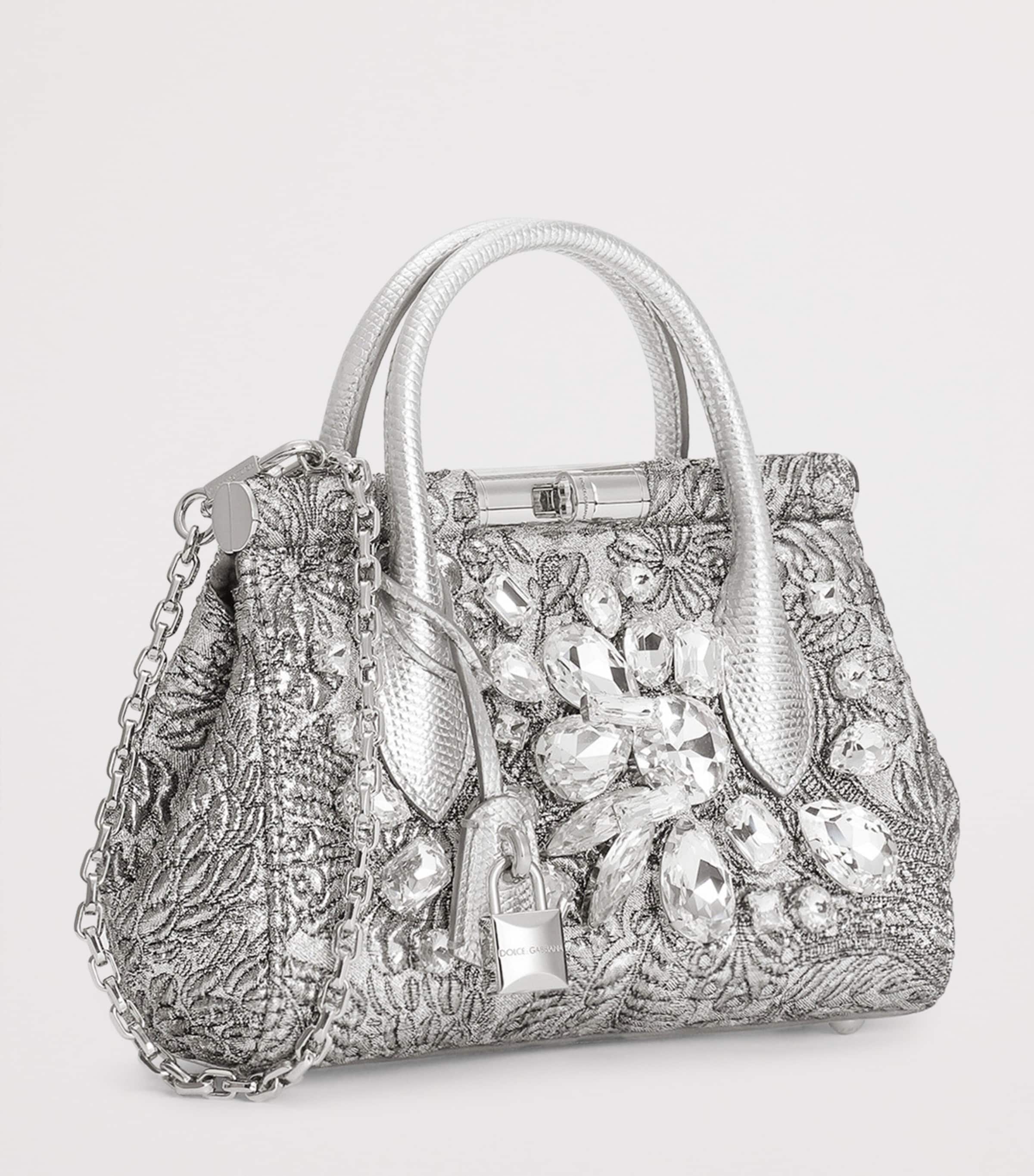 Dolce&Gabbana Embroidered Marlene Top-Handle Bag Silver/cr Image 4