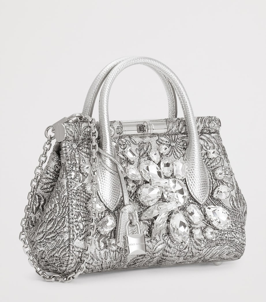 Dolce&Gabbana Embroidered Marlene Top-Handle Bag Silver/cr Image 4