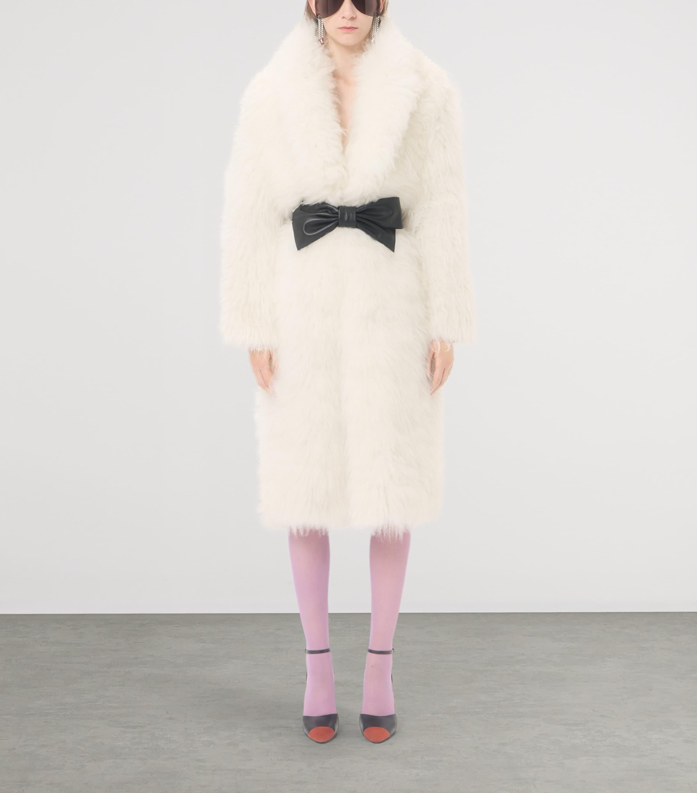 Valentino Womens Fur Bow-Belt Coat Image 3