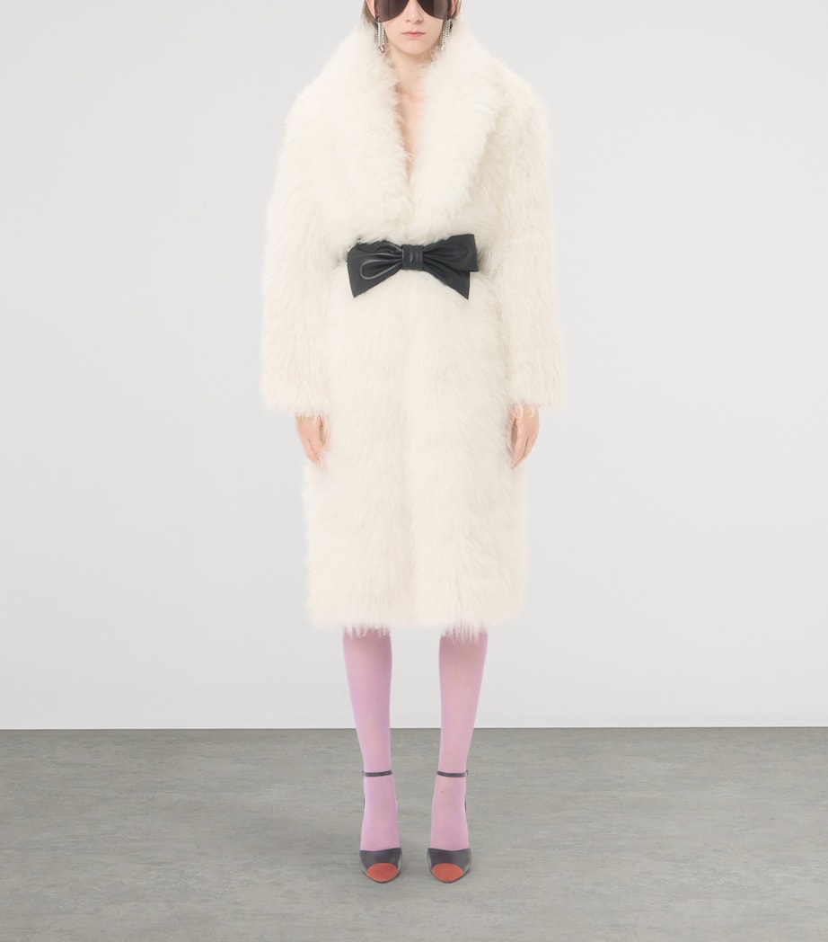 Valentino Womens Fur Bow-Belt Coat Image 3