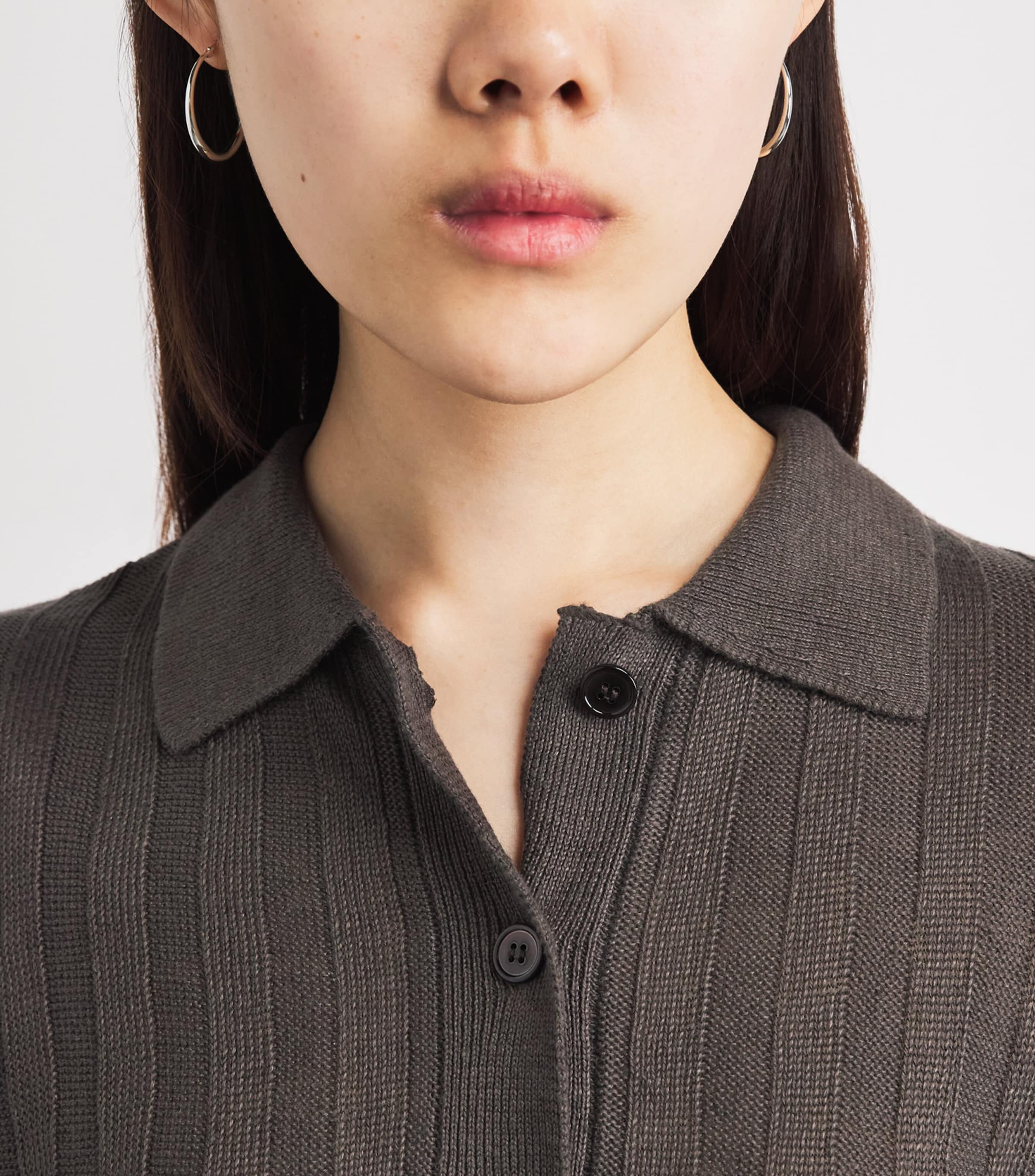 MM Womens Linen Ribbed Polo Sweater Dark Bown Image 3
