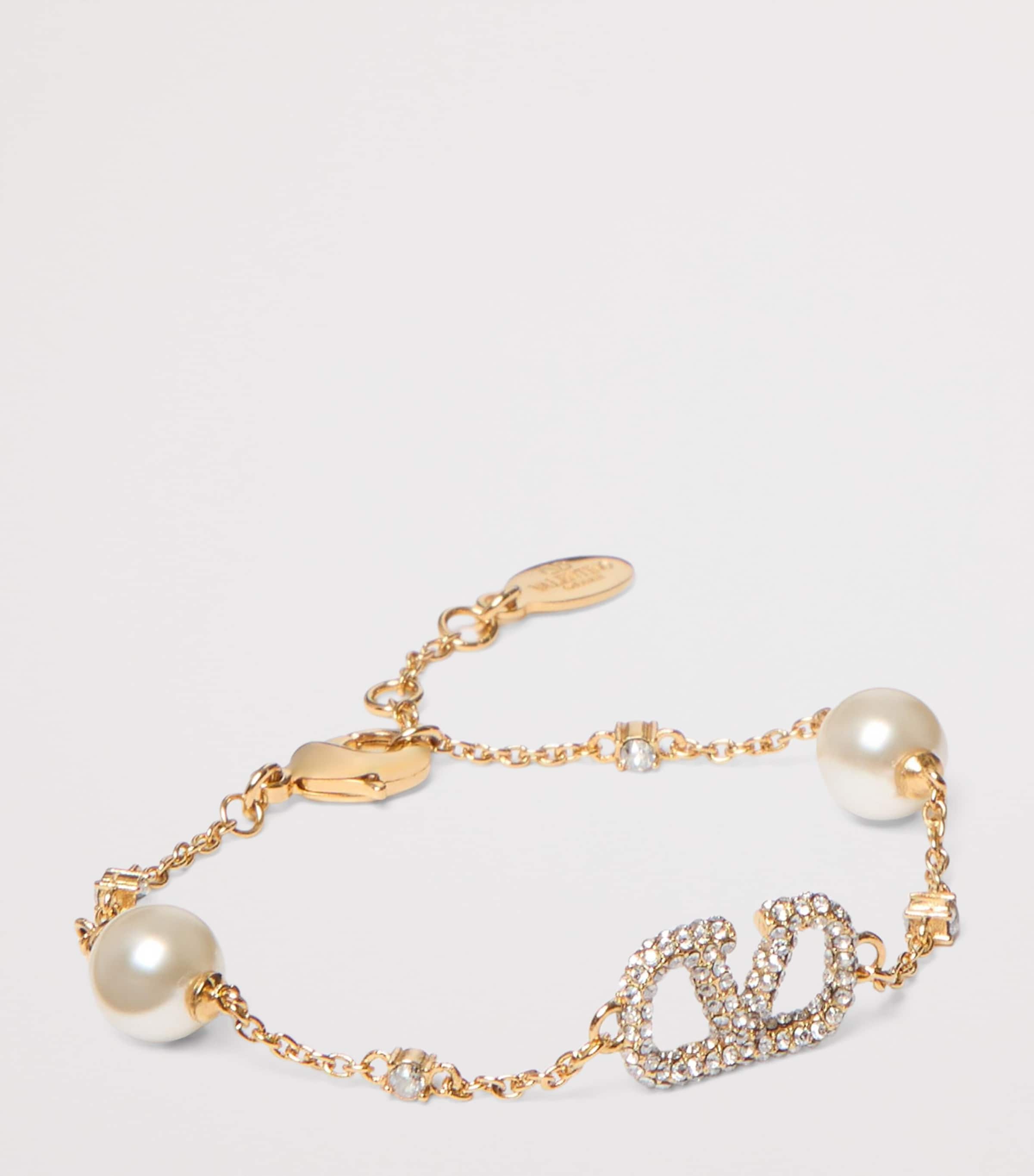 Embellished VLogo and Faux Pearl Bracelet Y49 Image 3