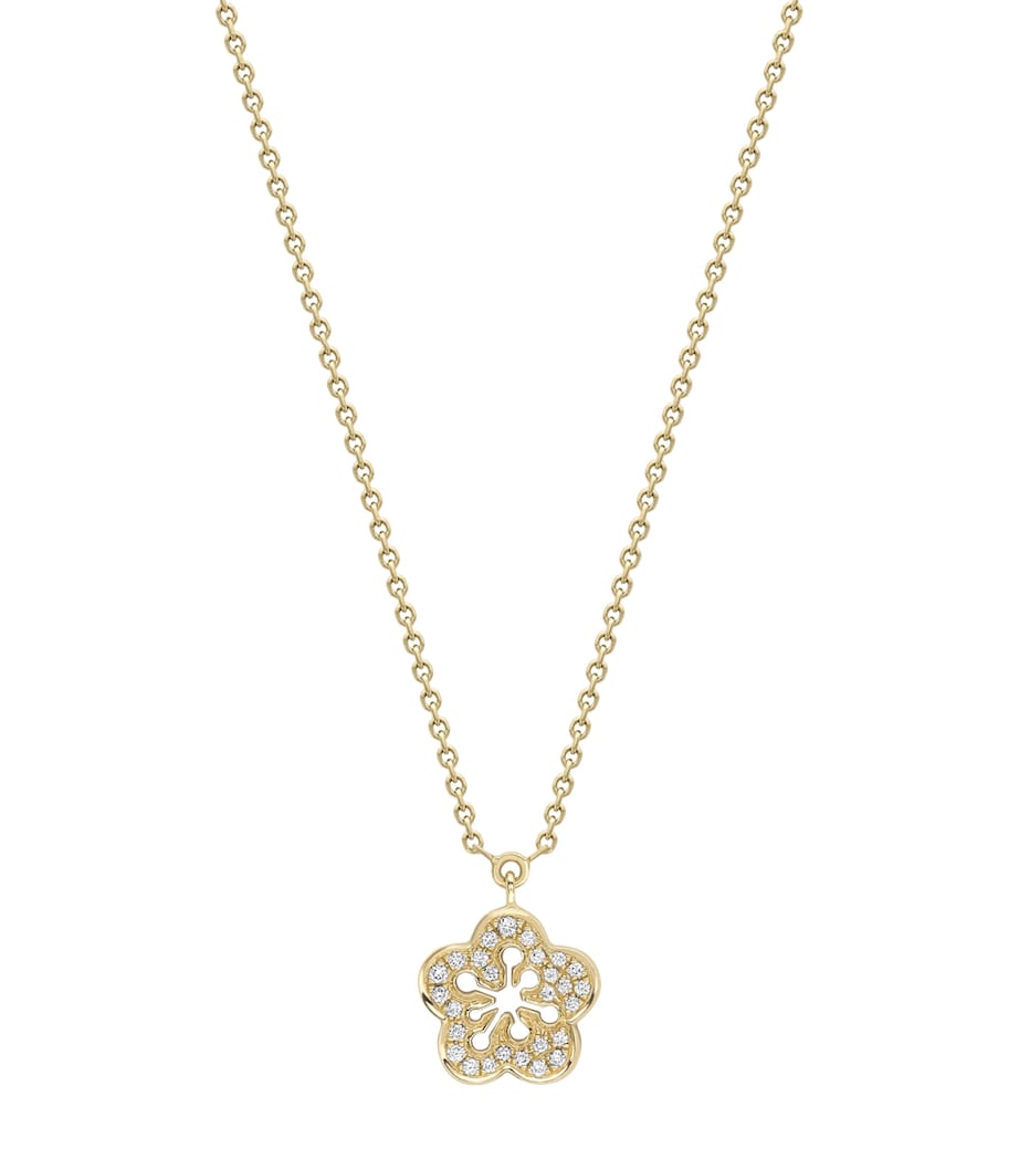 Mini Yellow Gold and Diamond Blossom Pendant Necklace 18 CARAT YELLOW GOLD Image 1