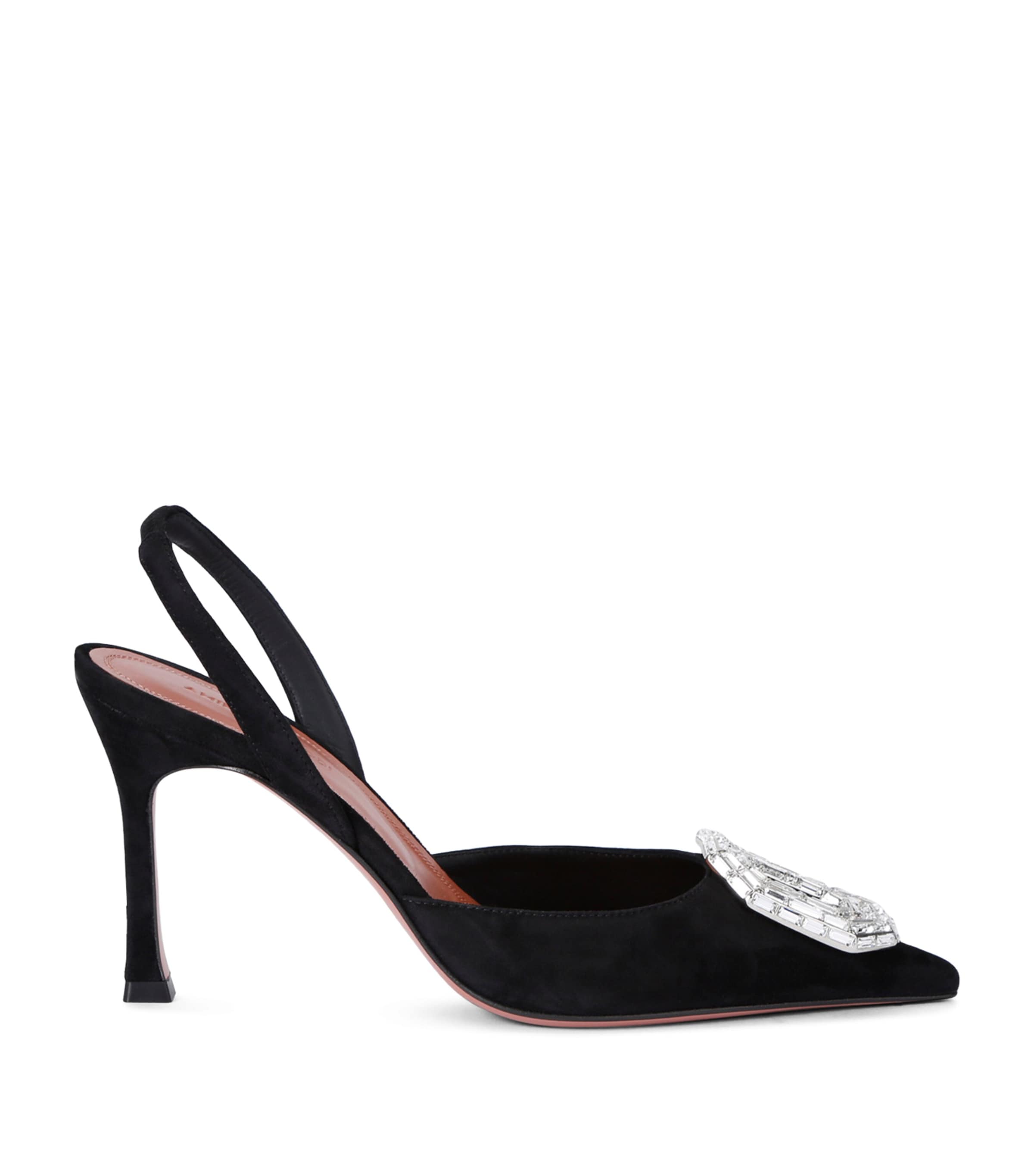 Shop Amina Muaddi Suede Camelia Slingback Pumps 90 In Black