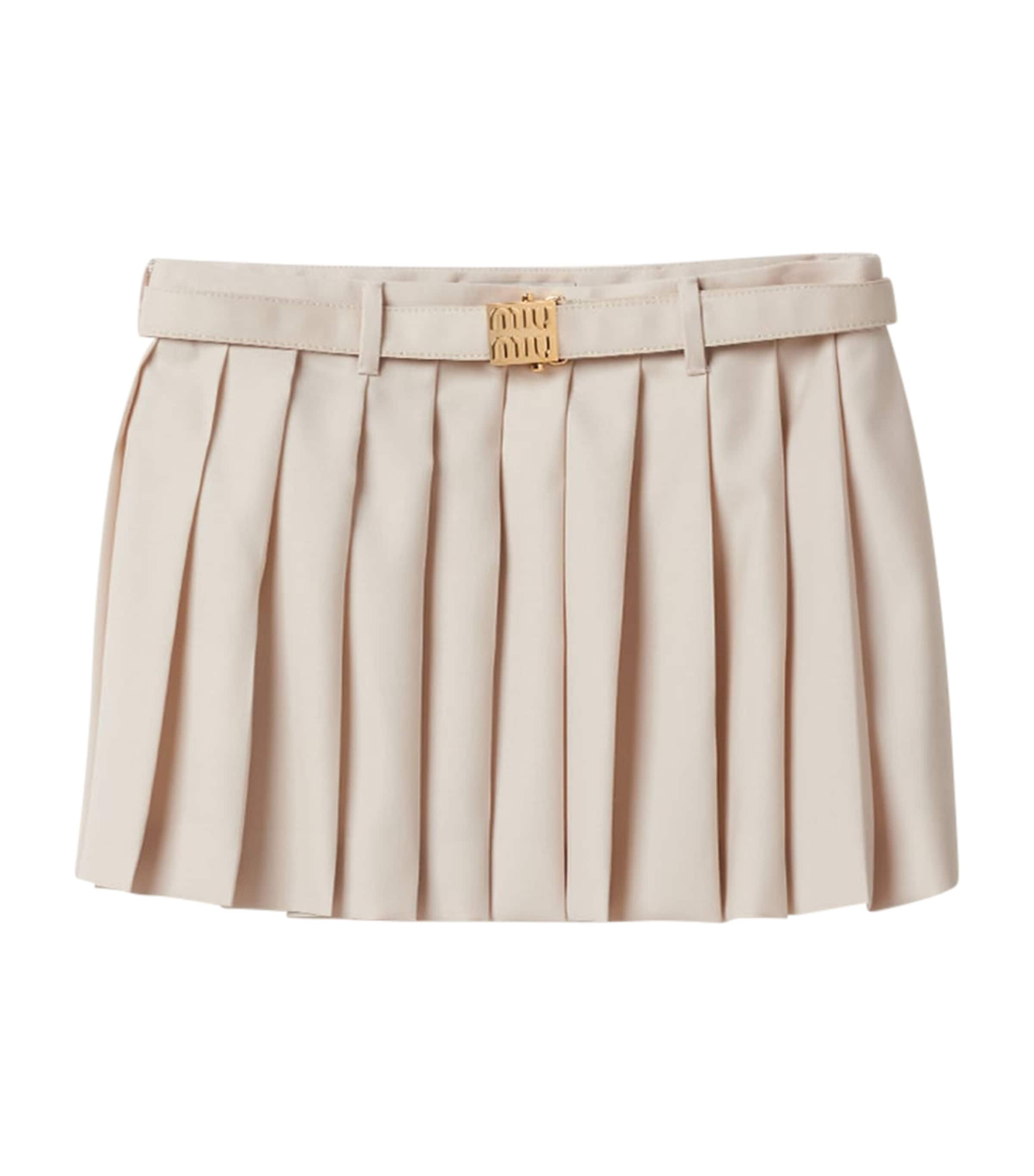 Miu Miu Wool Pleated Mini Skirt In Neutral