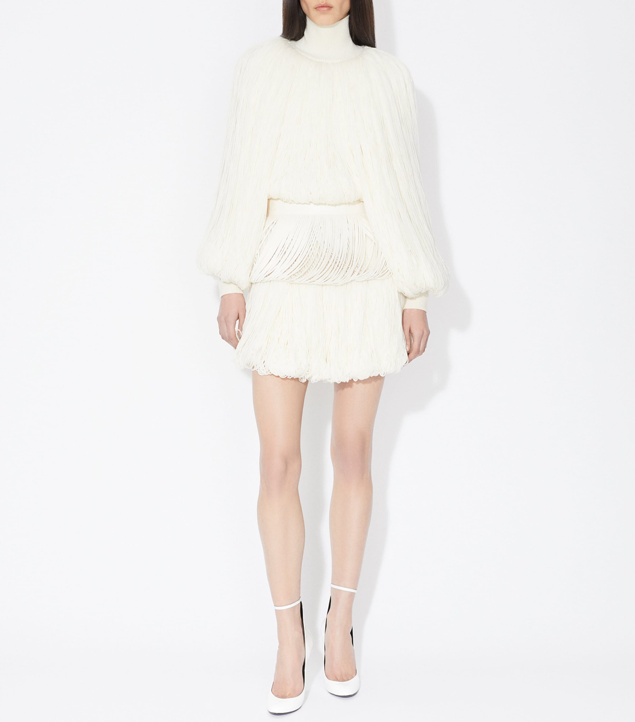 Alaïa Womens Wool Fringed Mini Skirt Blanc Casse Image 2