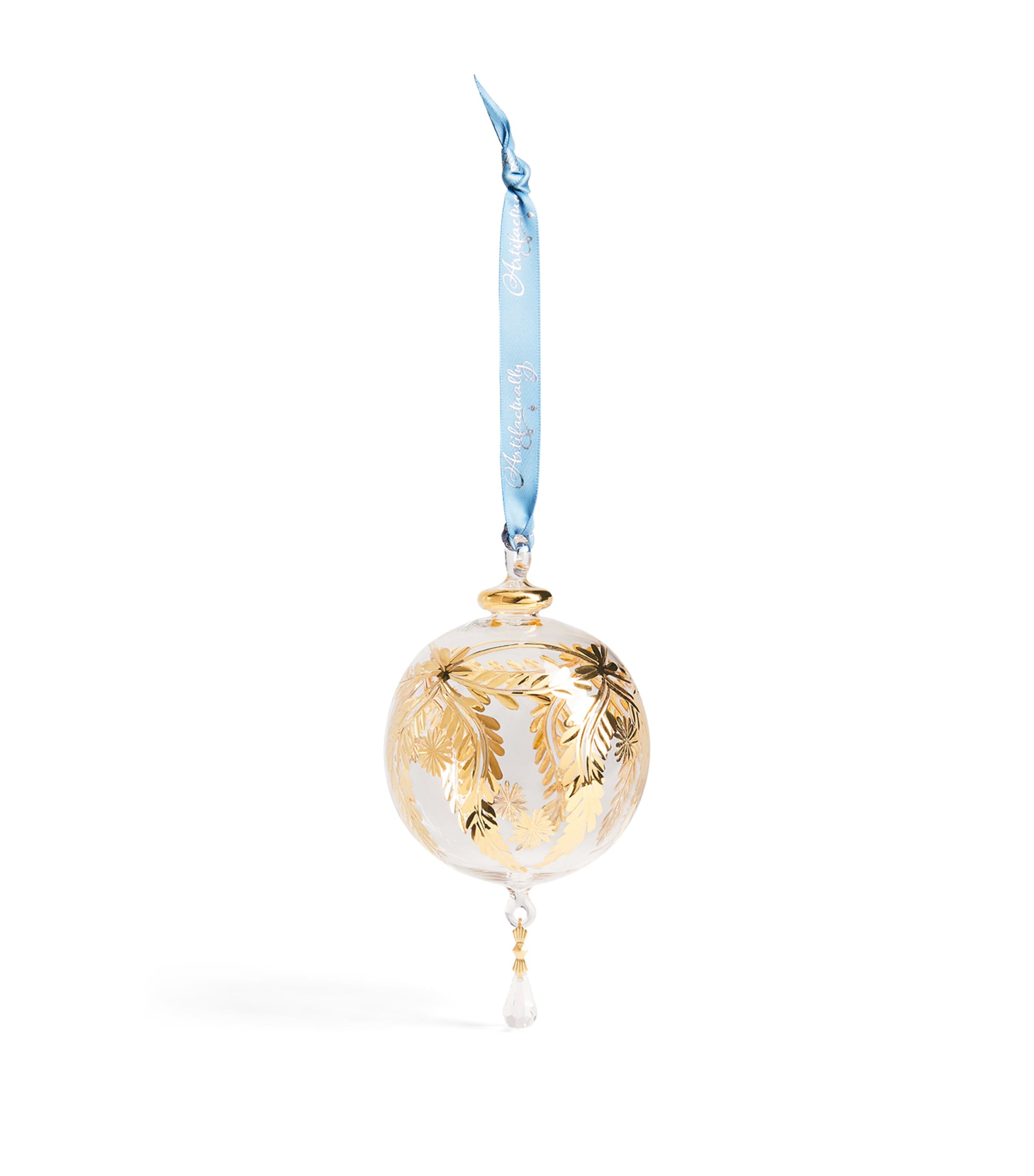 Artifactually Glass Leaf Print Bauble Gold Image 1