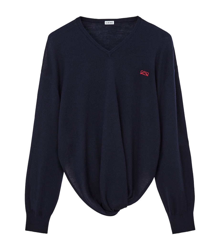 LOEWE Womens Wool-Blend V-Neck Sweater Dark Navy Image 1