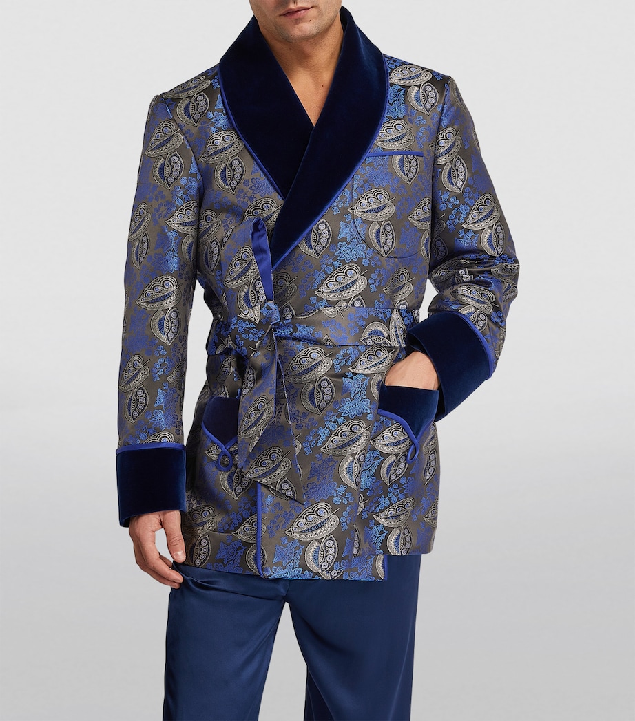Daniel Hanson Mens Silk Paisley Smoking Jacket Blue Image 3