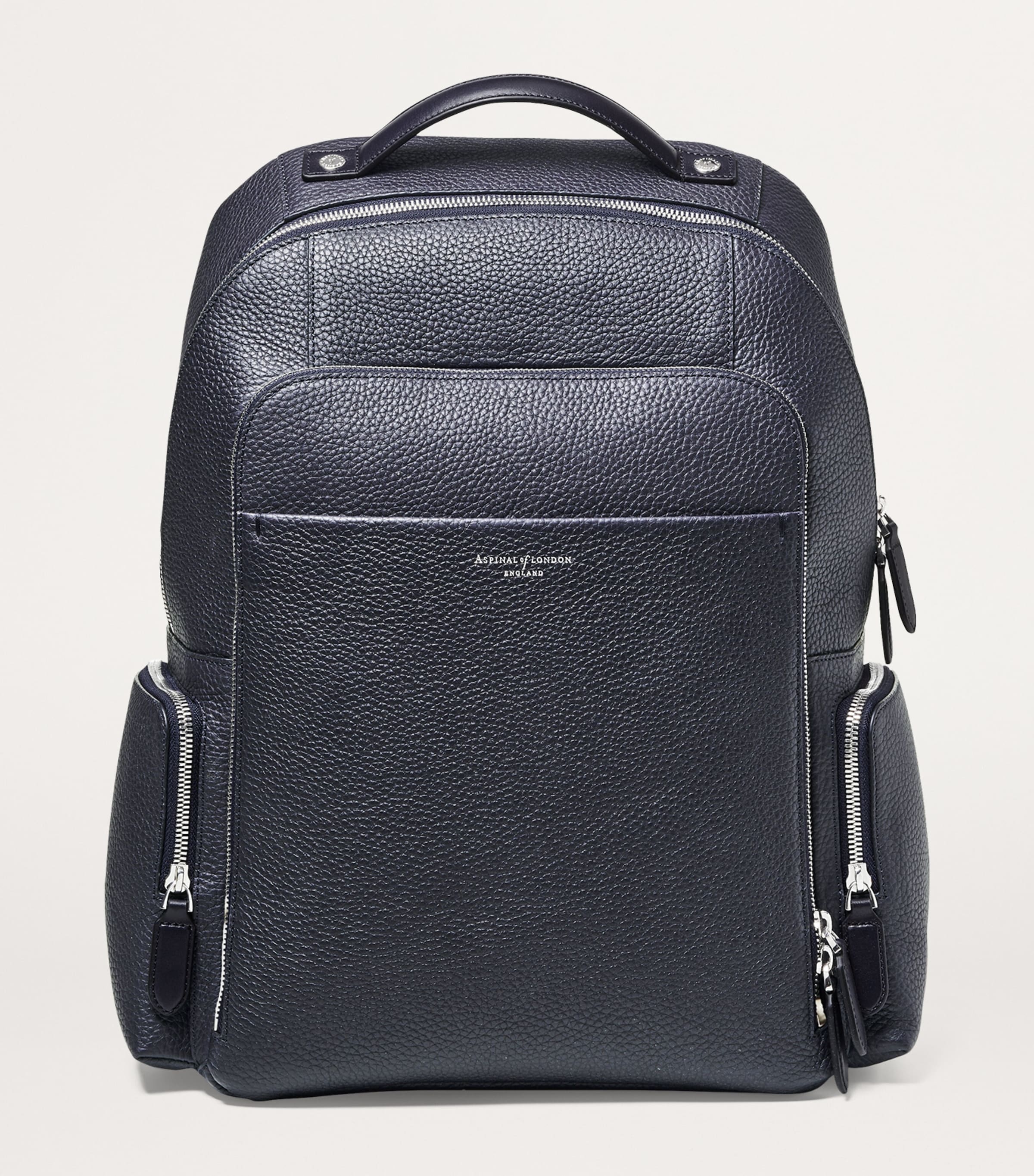 Pebbled Leather Reporter Zipped Backpack NAVY Image 2
