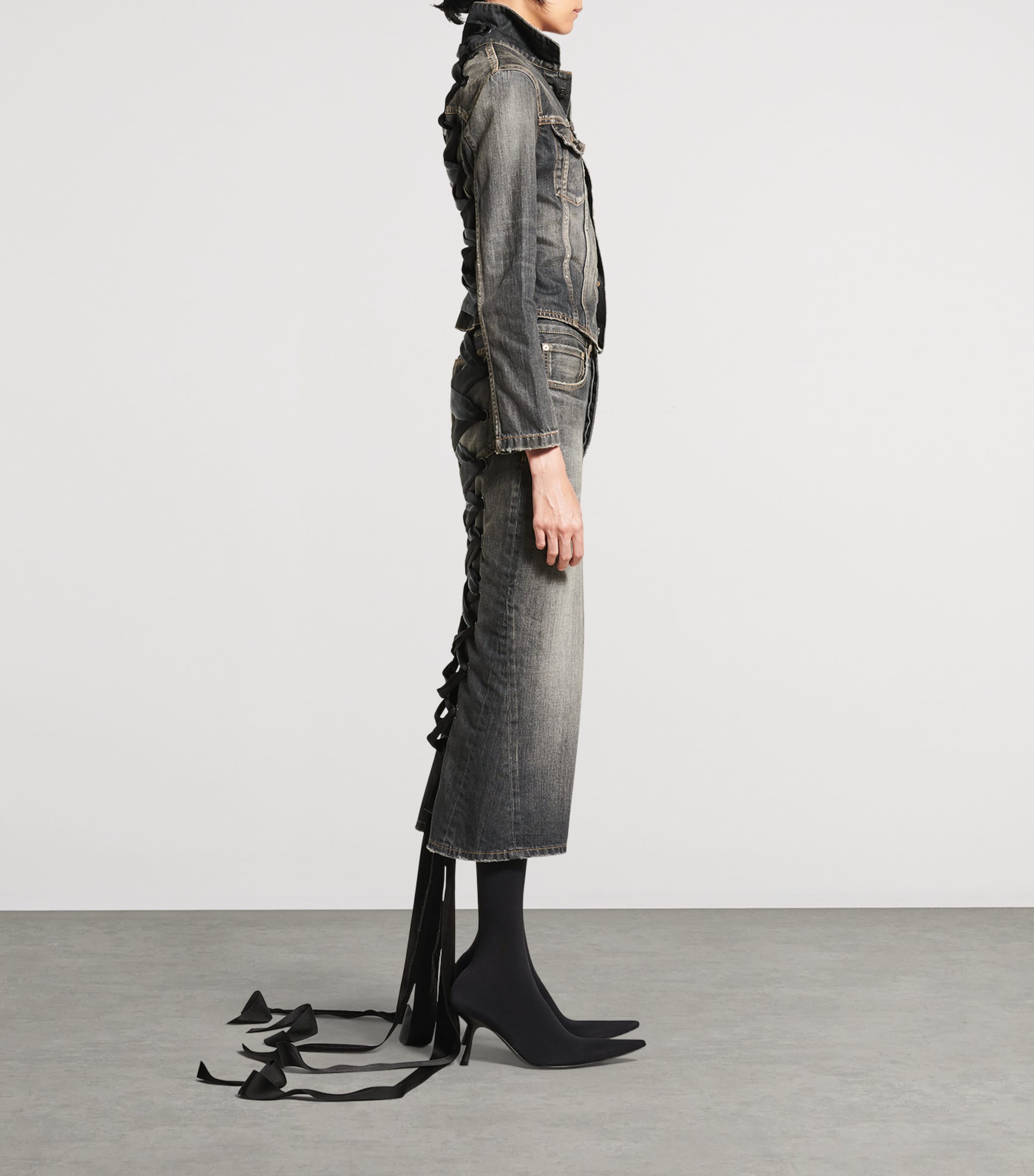 【関税&送料込】Balenciaga Denim Jacket With Satin Laces Balenciaga Lace-Up Denim Jacket | Neiman Marcus
