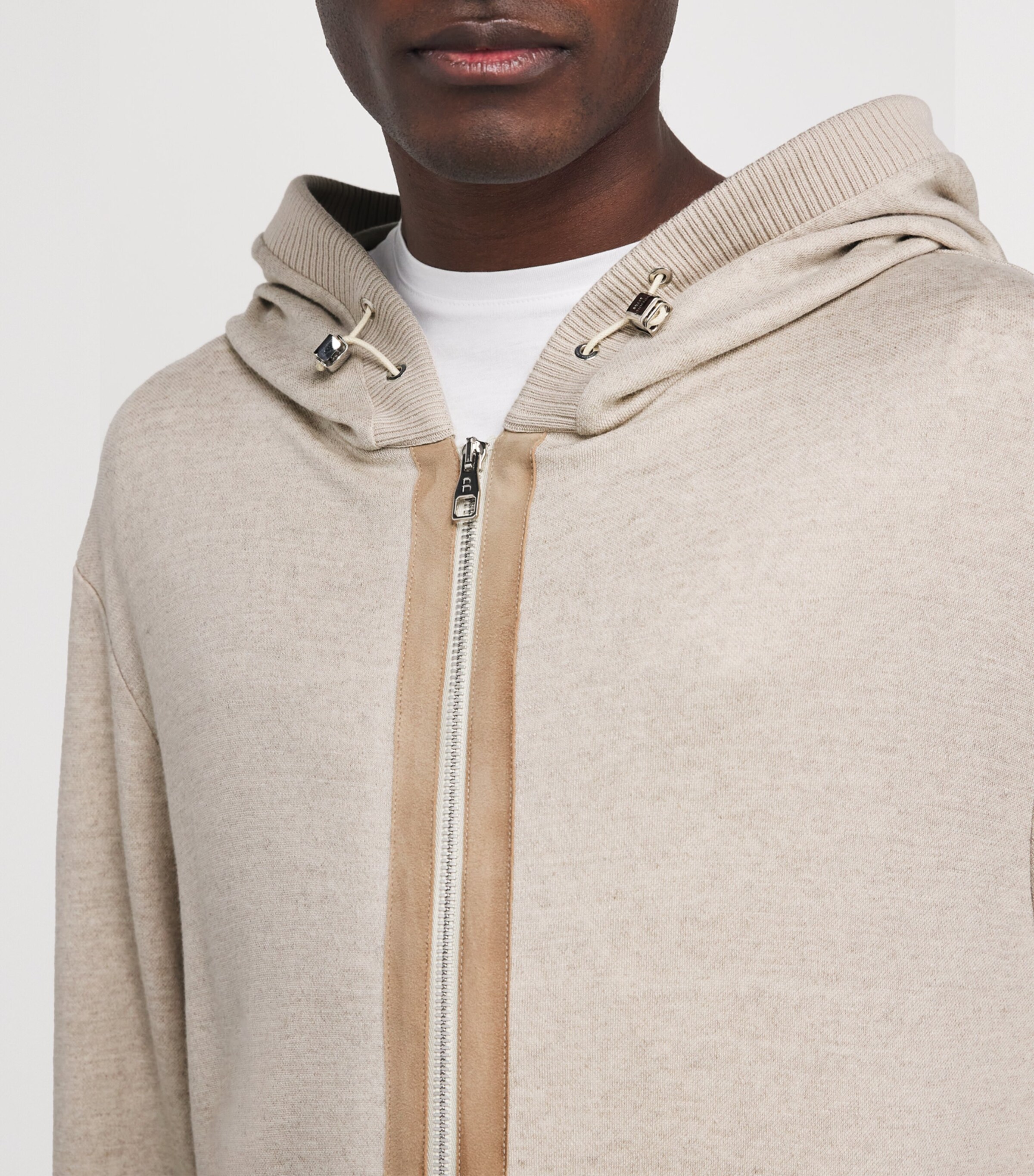 Brett Johnson Mens Linen-Virgin Wool Zip-Up Hoodie Stone Image 6