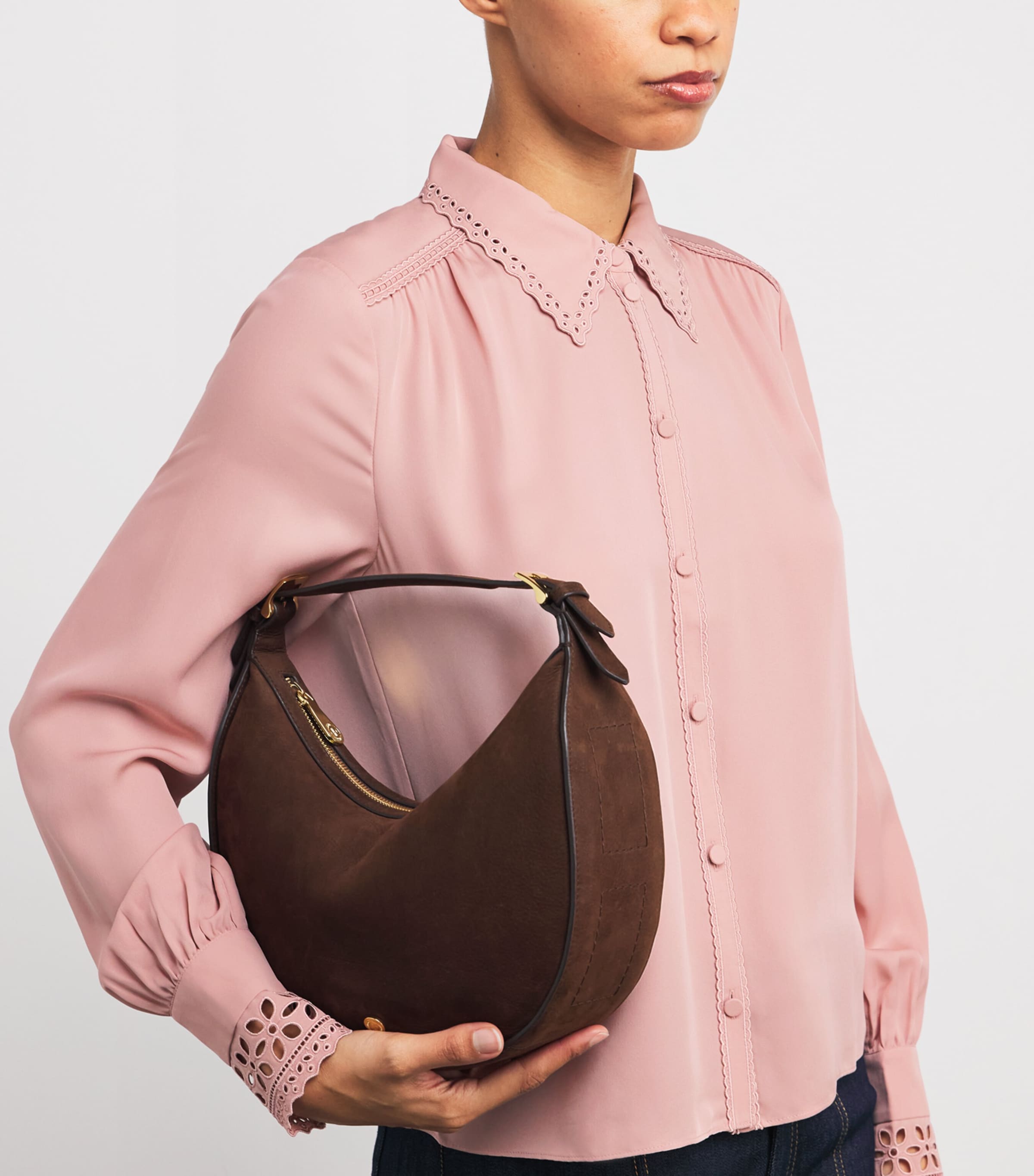 Silk Broderie Anglaise-Trim Shirt SMOKE PINK Image 6