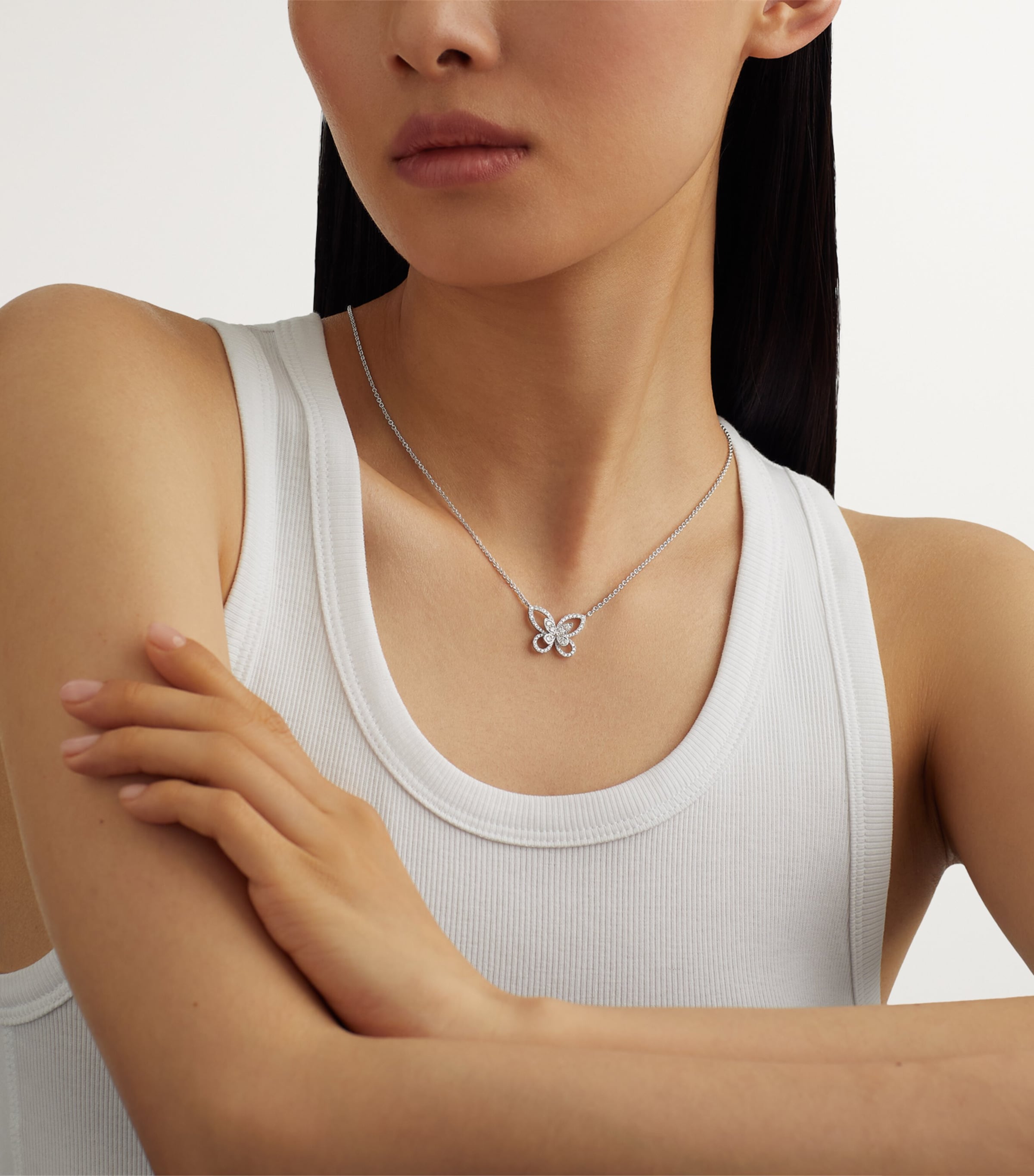 White Gold and Diamond Butterfly Necklace WHITE GOLD Image 2