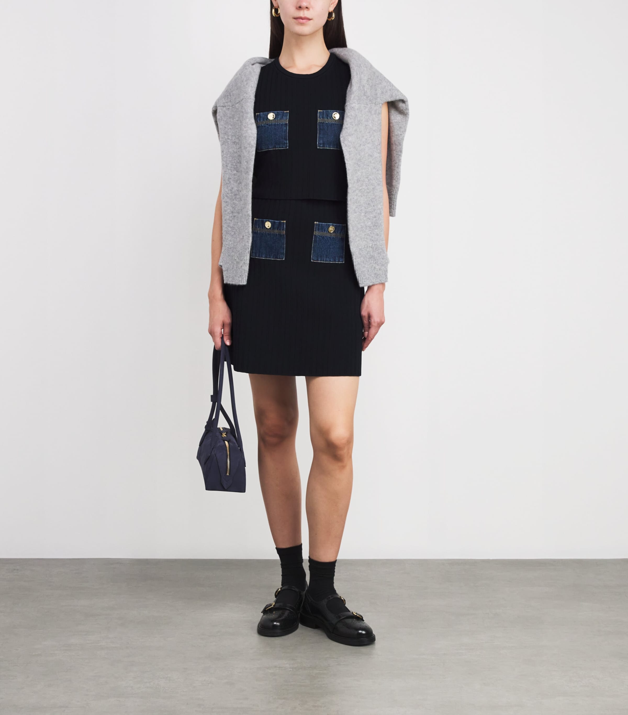 Knit Cropped Top NAVY BLUE Image 2