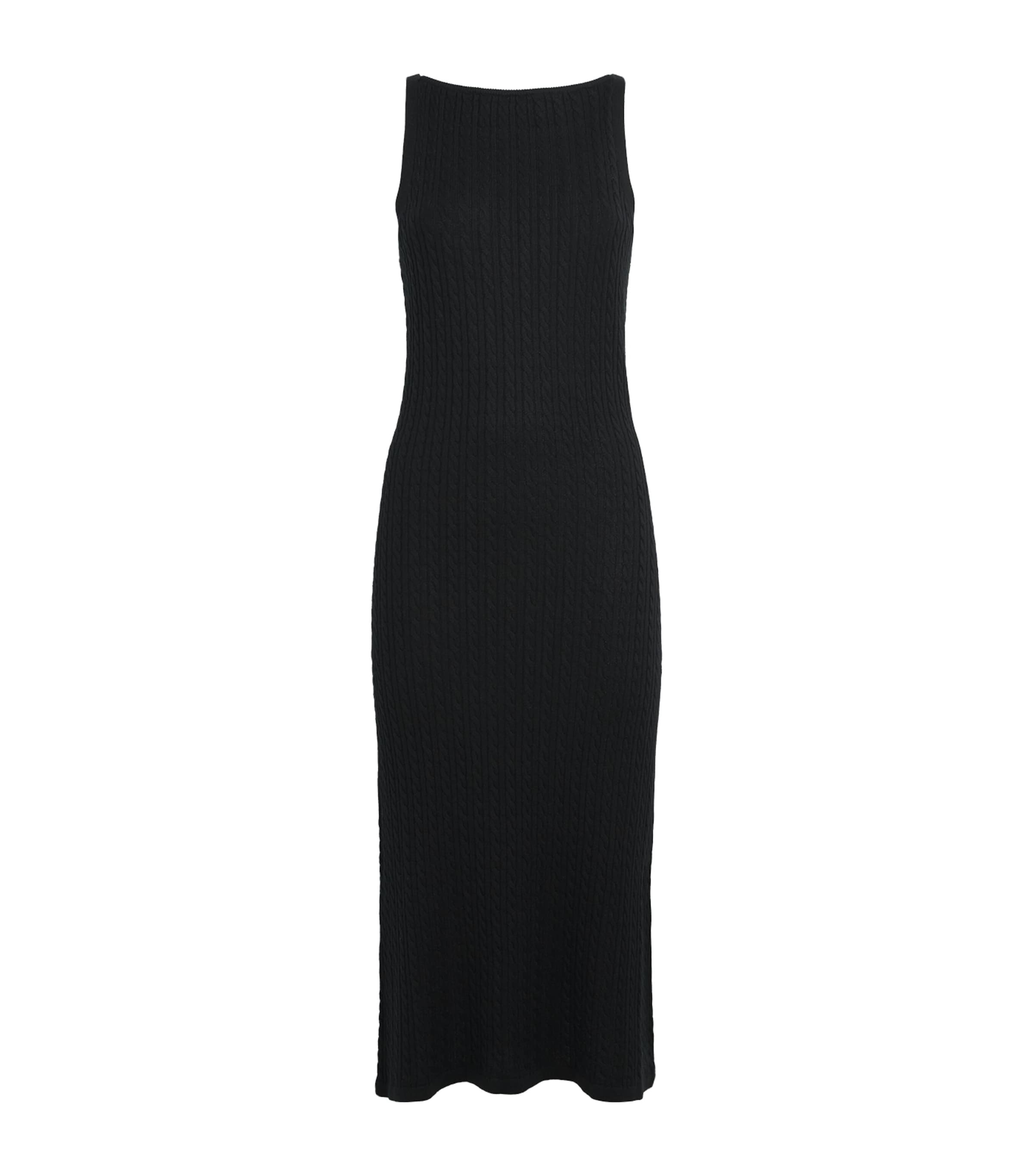 Soft Goat Womens Silk-Cashmere Cable-Knit Midi Dress Black Image 1
