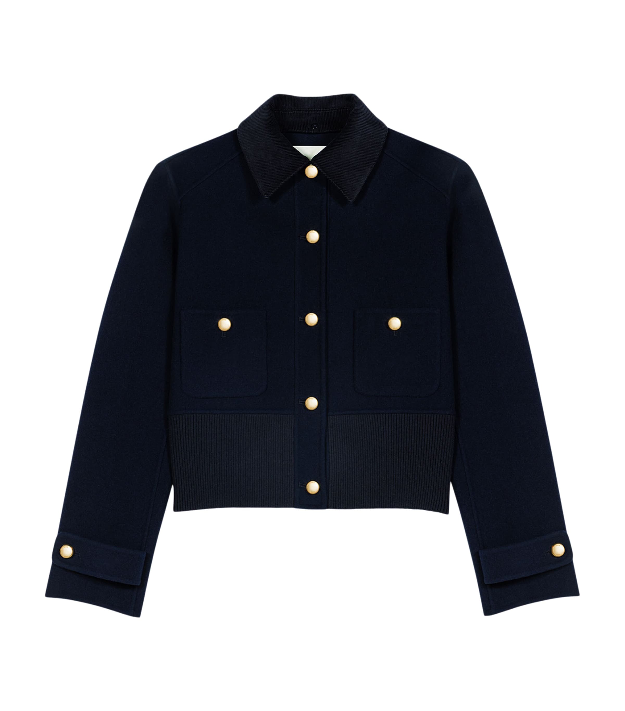 Maje Womens Wool-Blend Cropped Jacket Navy Image 1