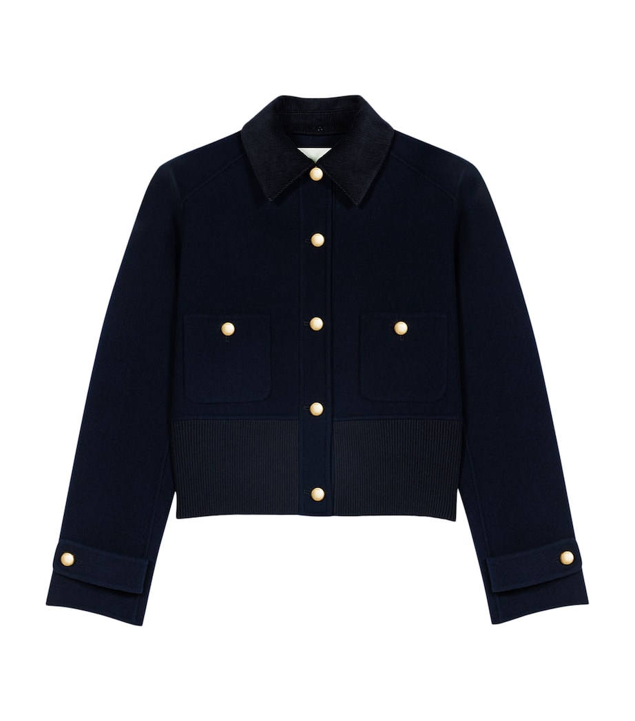 Maje Womens Wool-Blend Cropped Jacket Navy Image 1