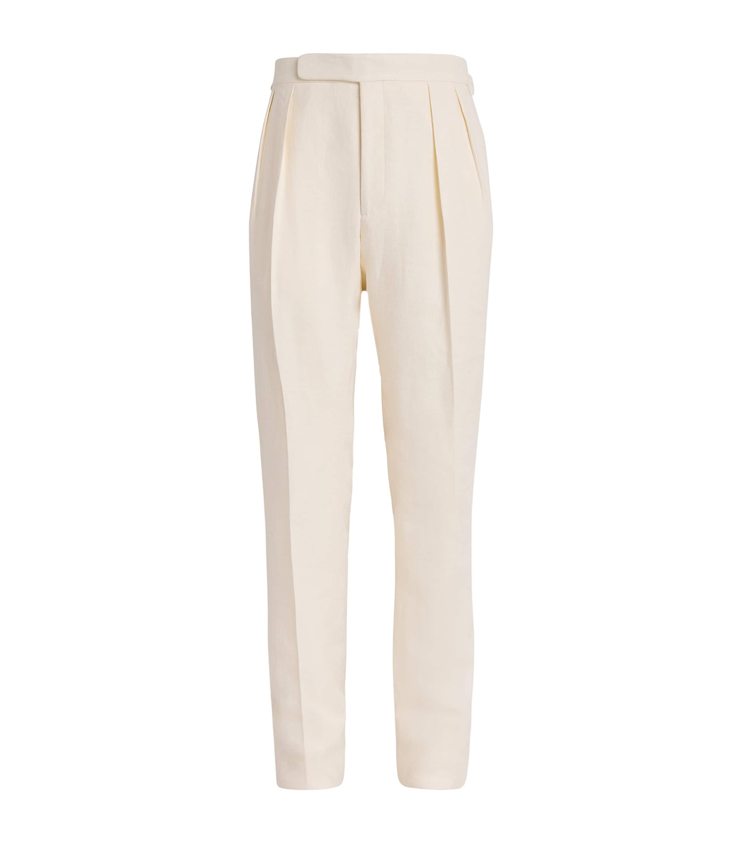 Ralph Lauren Purple Label Mens Silk-Linen Gregory Tailored Trousers Classic Cream Image 1