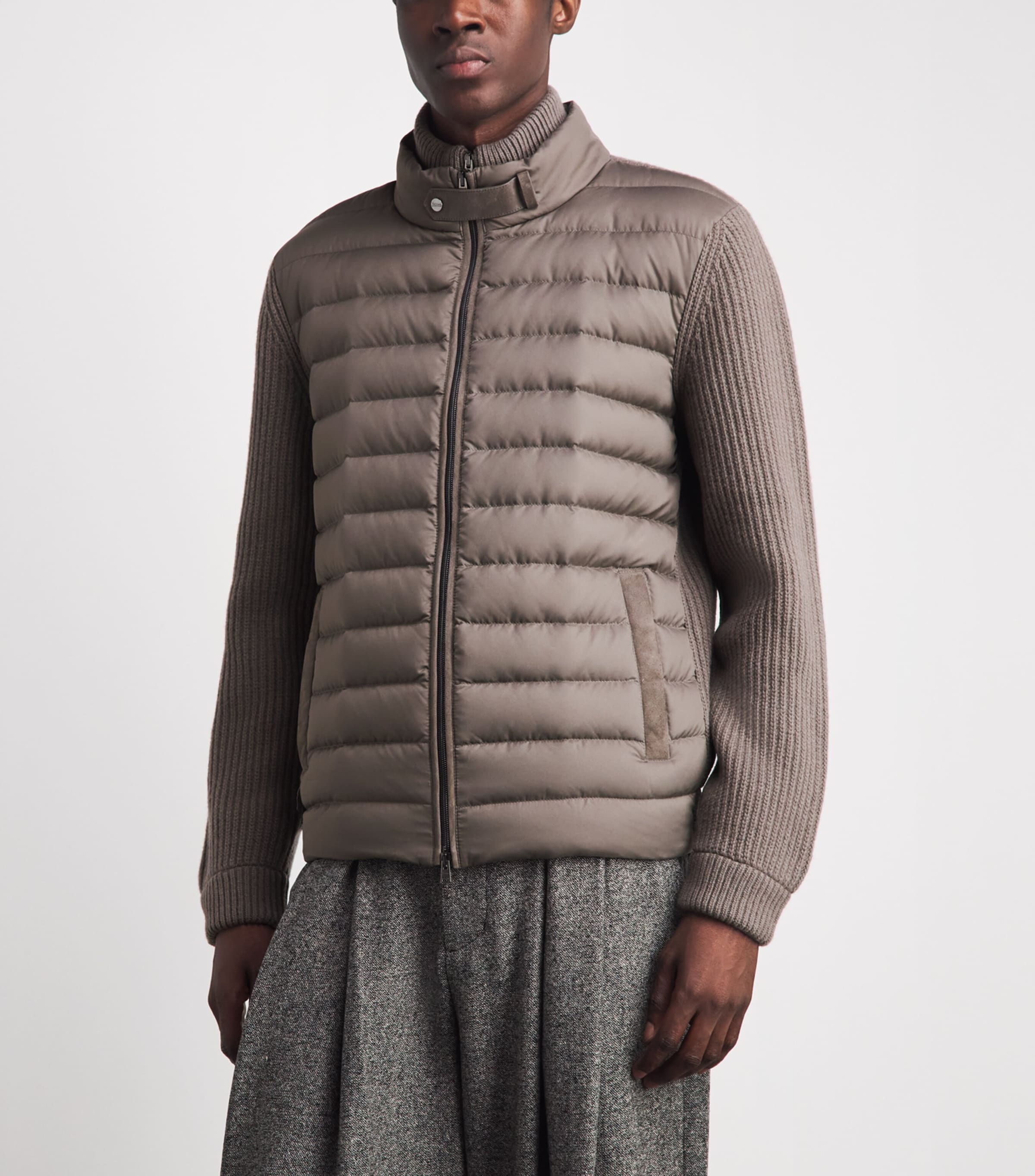 Herno Mens Wool Quilted Hybrid Jacket Visone Image 4