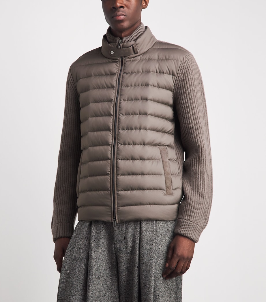 Herno Mens Wool Quilted Hybrid Jacket Visone Image 4