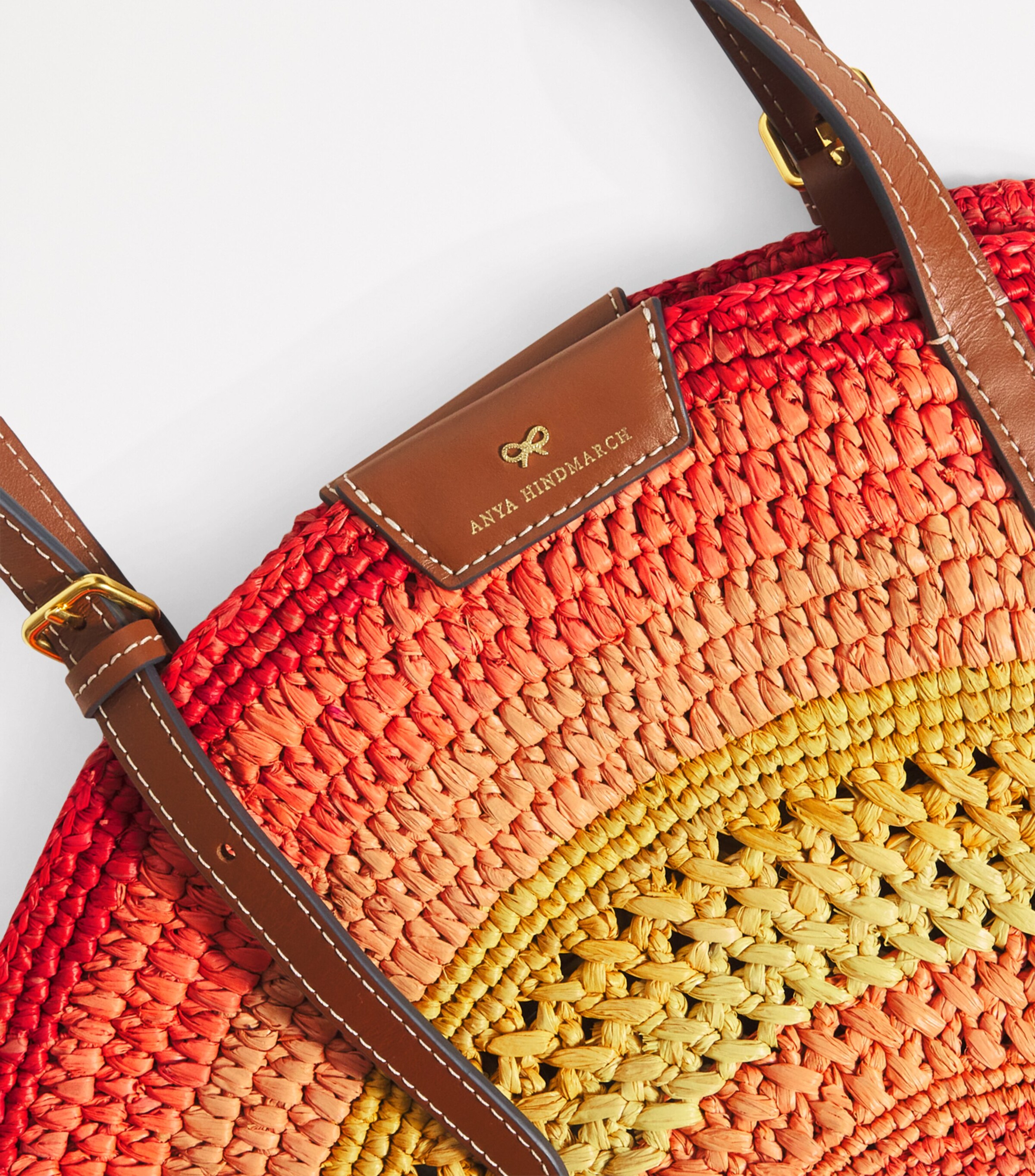 Anya Hindmarch Large Raffia Round Tote Bag Orange/multi Raffia Image 4