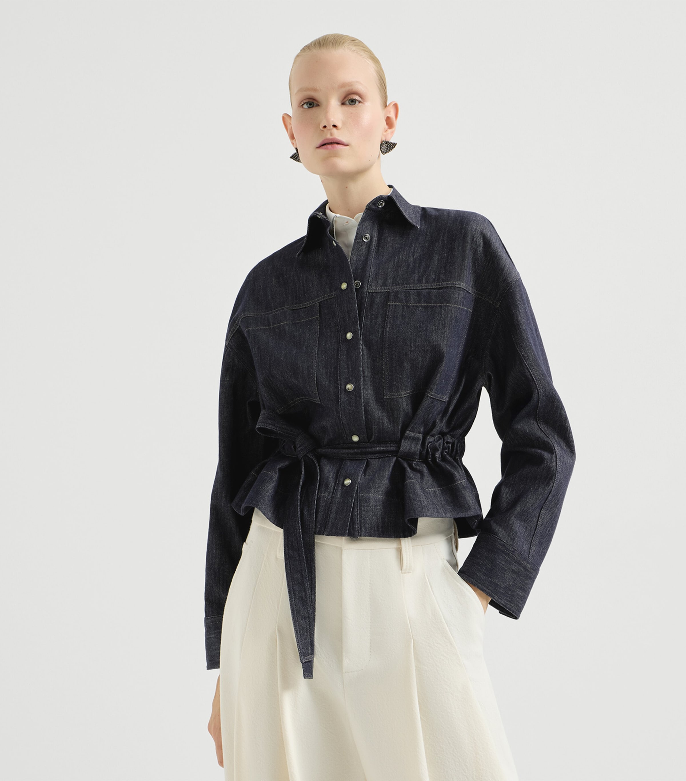 Brunello Cucinelli Womens Self-Tie Denim Shirt Image 3