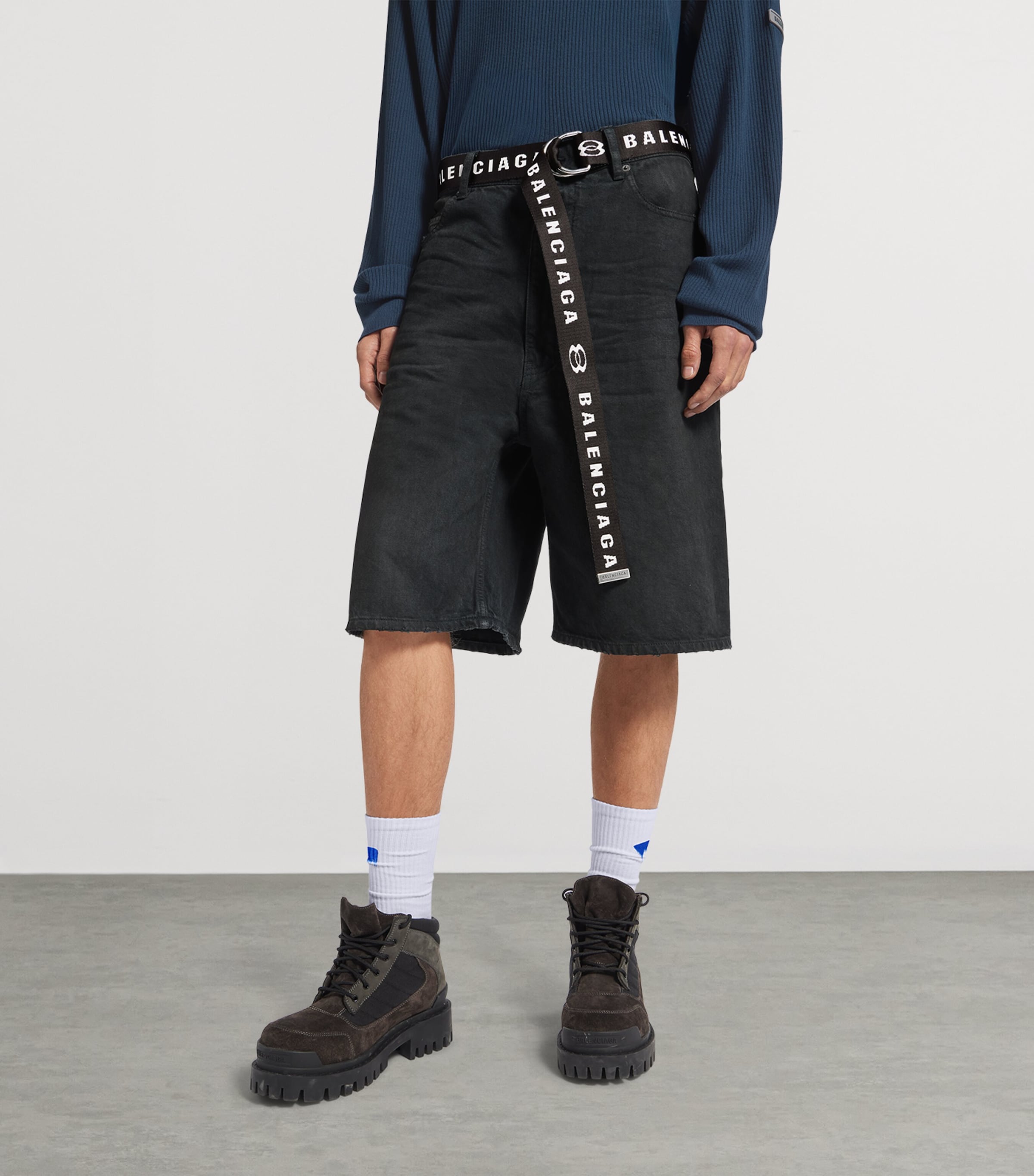 Balenciaga Brown Belted Oversized Denim Shorts | Harrods UK