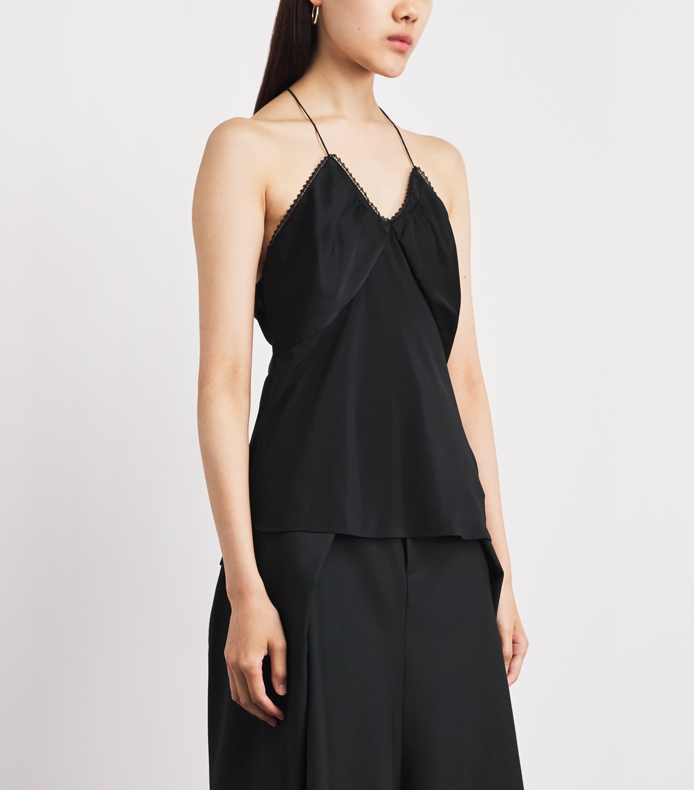 Victoria Beckham Womens Silk Lace-Trim Cami Top Black Image 4