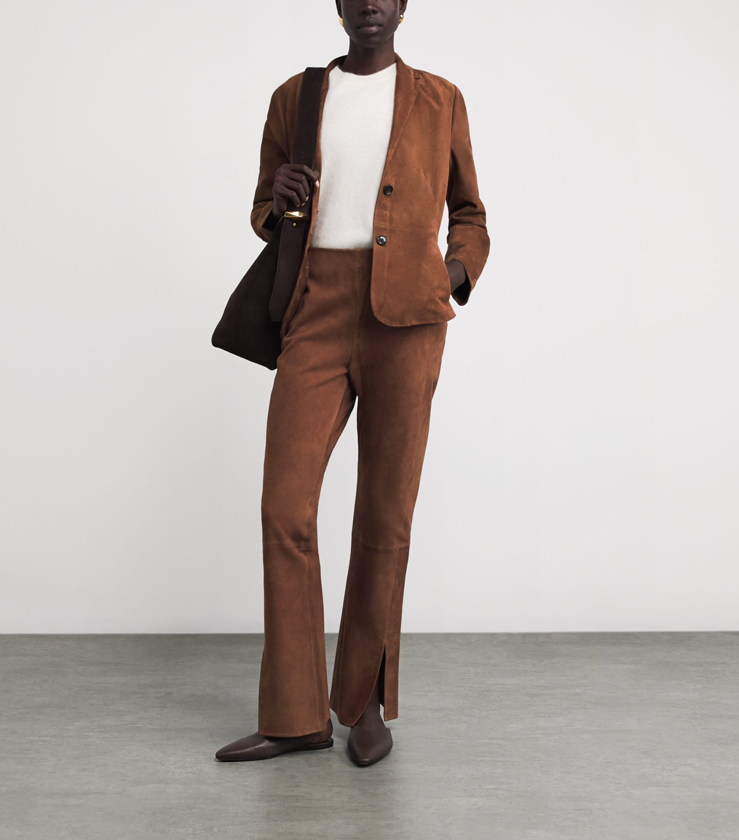 Lambskin Suede Slim Trousers D3G-CARAMEL Image 2