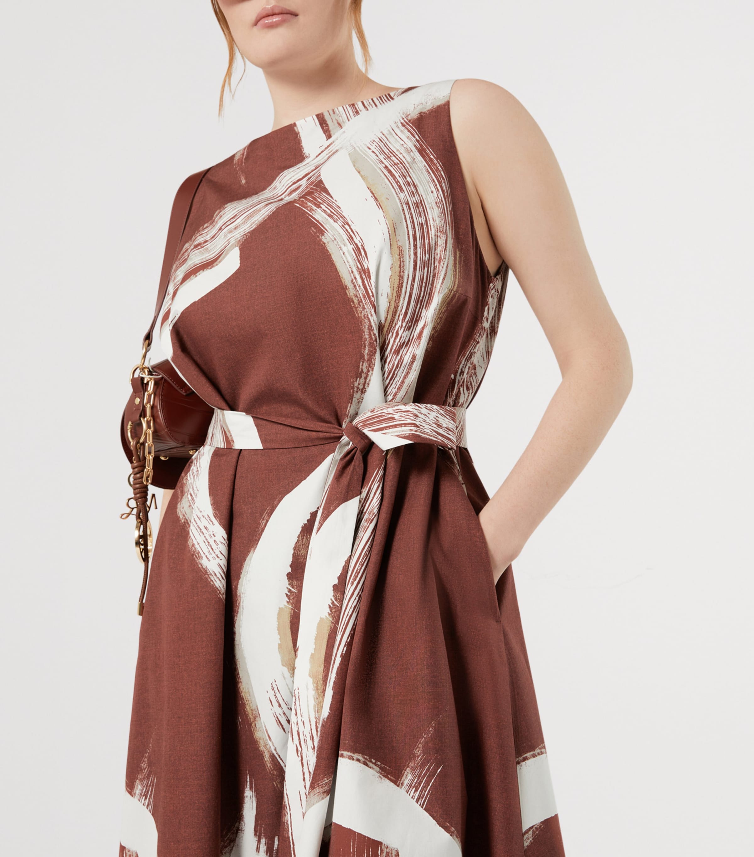 Marina Rinaldi Womens Cotton Watercolour Midi Dress Brick Red Image 5