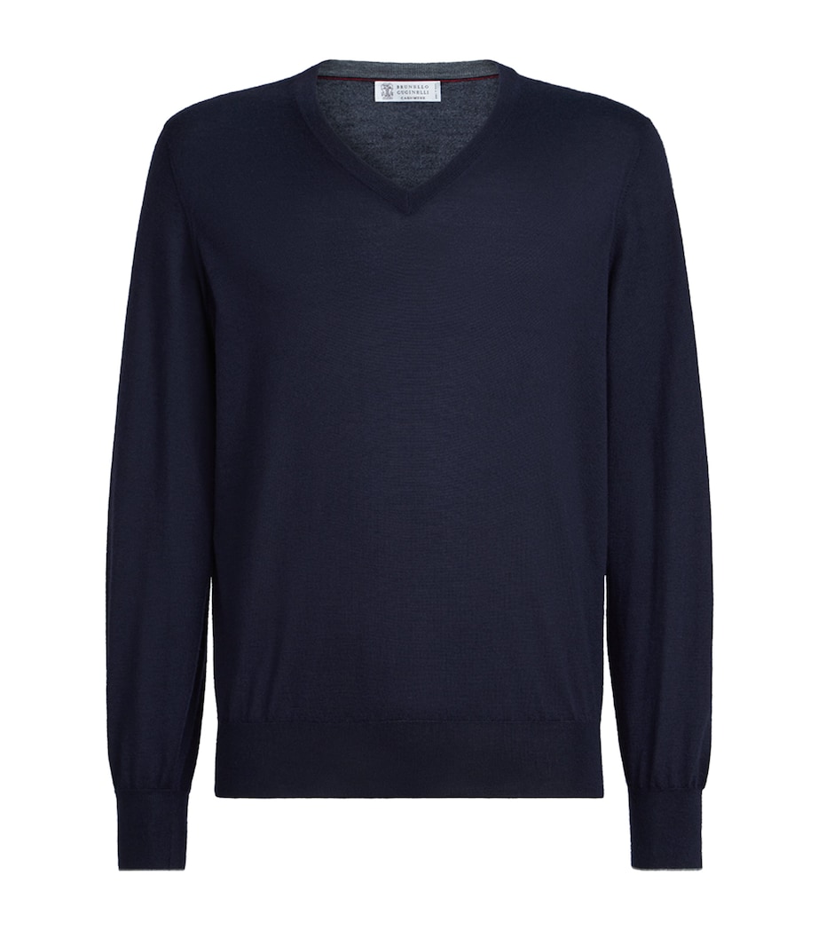 Brunello Cucinelli Mens Cashmere-Silk V-Neck Sweater Image 1
