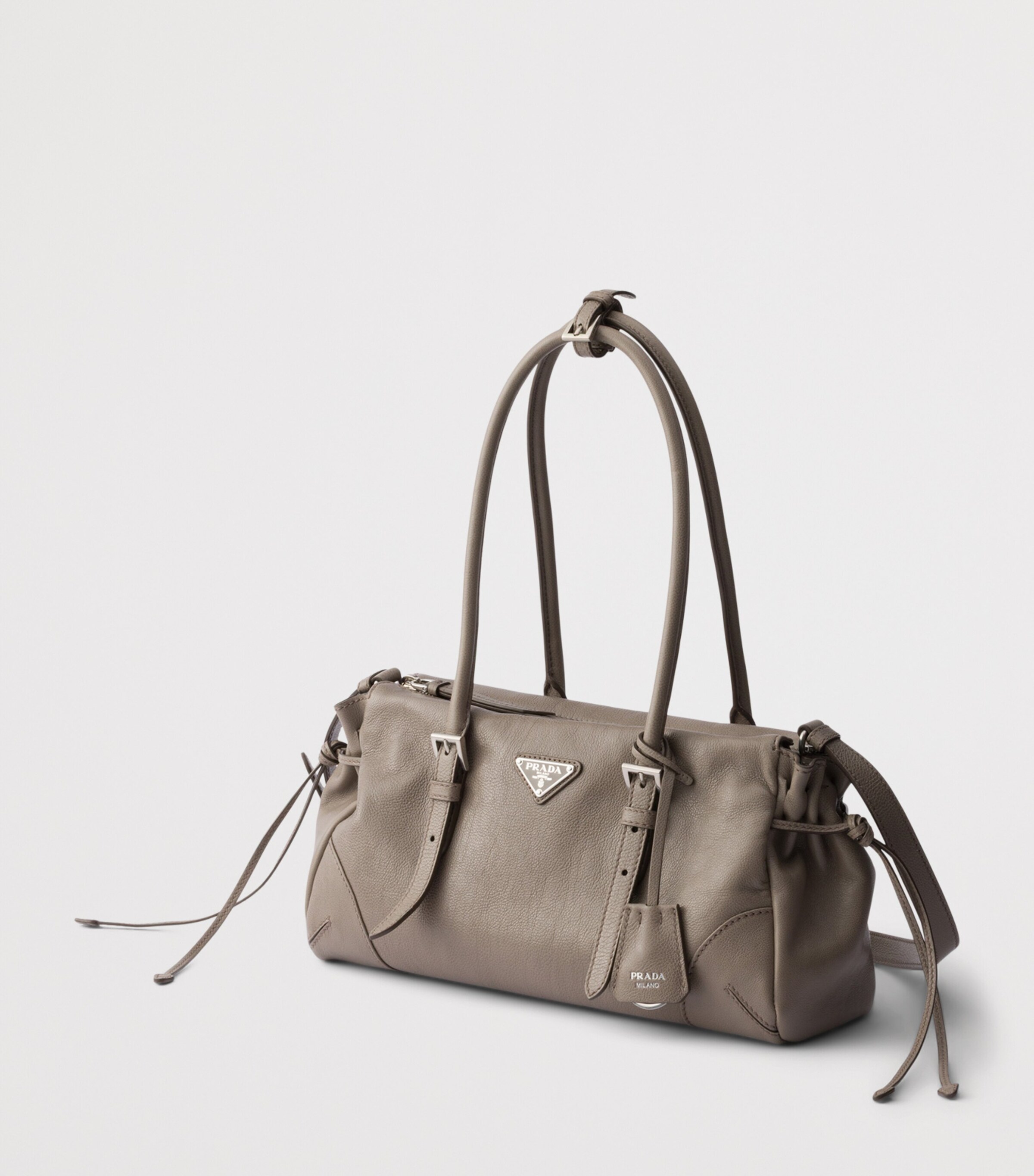 Prada Medium Leather Bonnie Top-Handle Bag Grey Image 2
