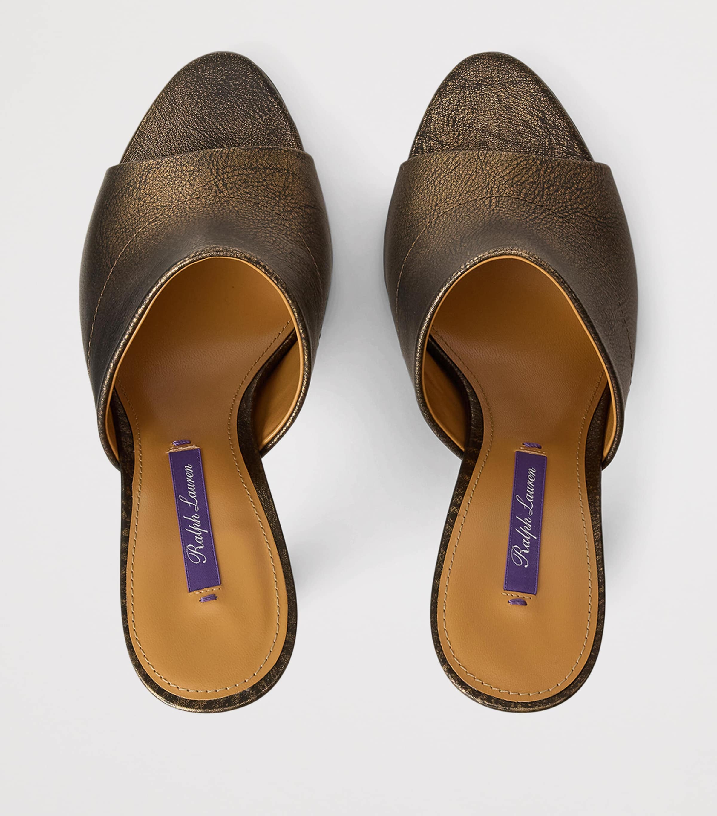 Ralph Lauren Collection Leather Adela Heeled Mules 95 Bronze Image 4