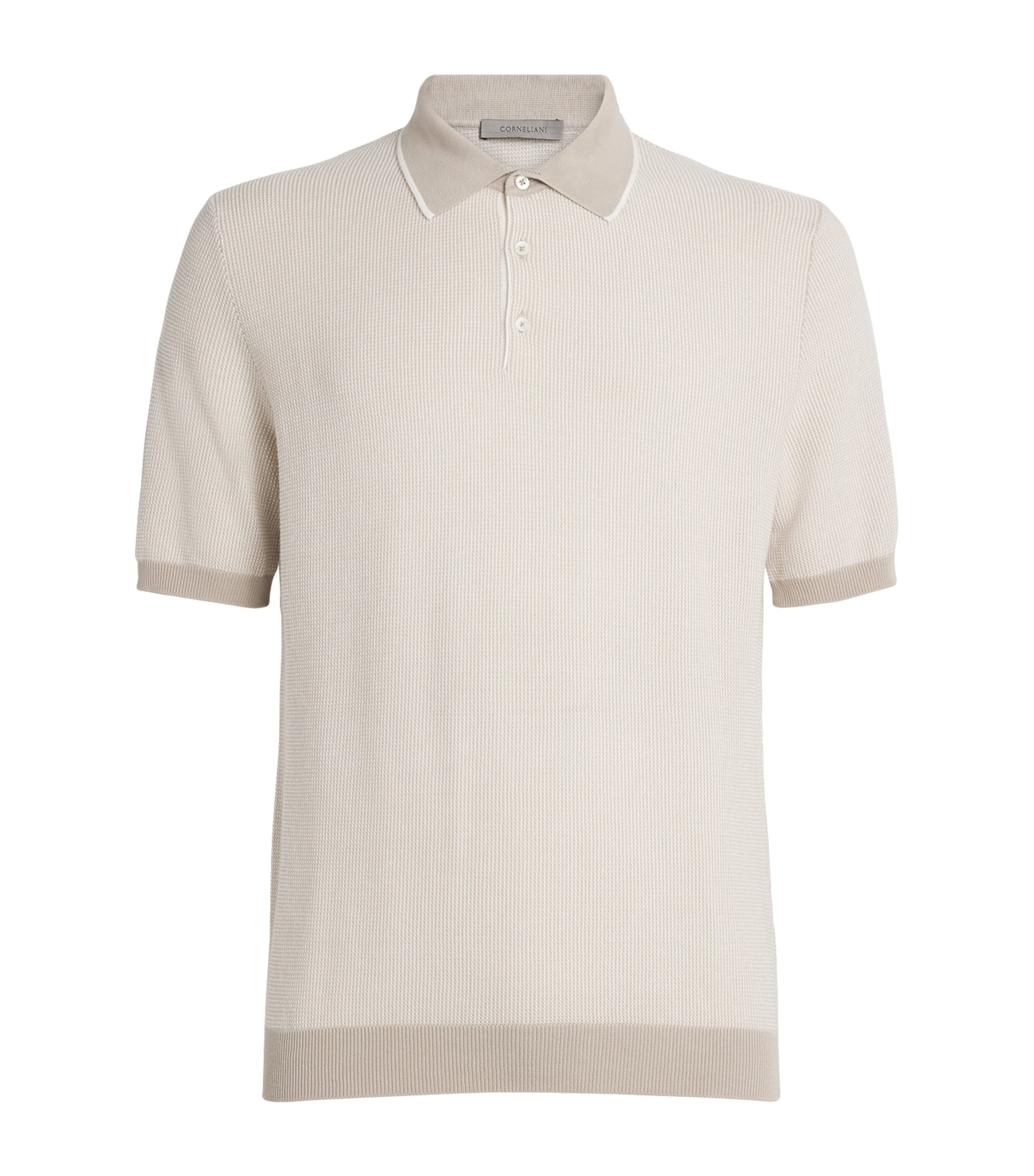 Corneliani Mens Cotton Two-Tone Polo Shirt Natural / Beige Image 1