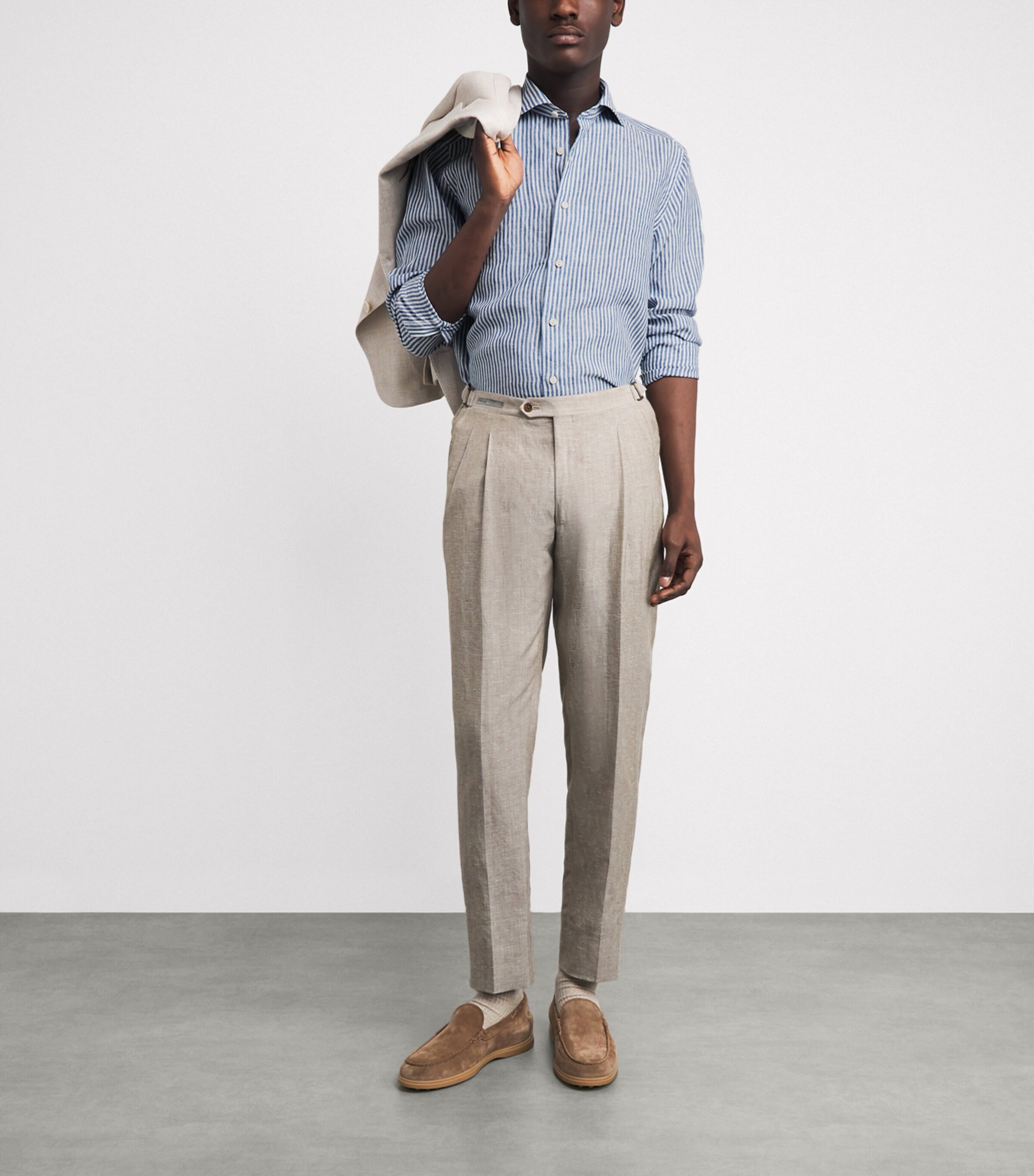 Eton Mens Linen Stripe Shirt Dark Blue Image 2