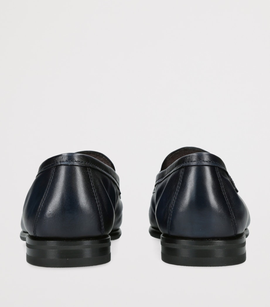 Santoni Leather Cashmere-Lined Carlos Loafers Navy Image 2