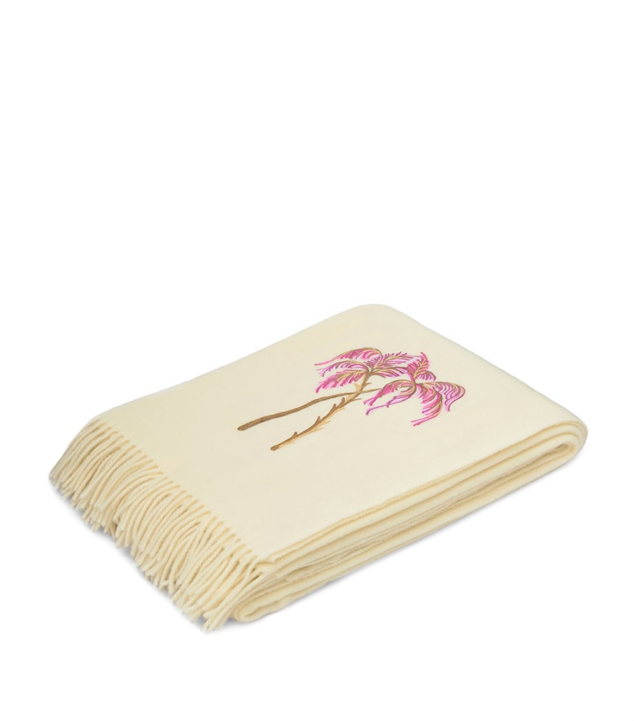 Virgin Wool Pink Palm Throw (132cm × 159cm) CREAM WOOL Image 3