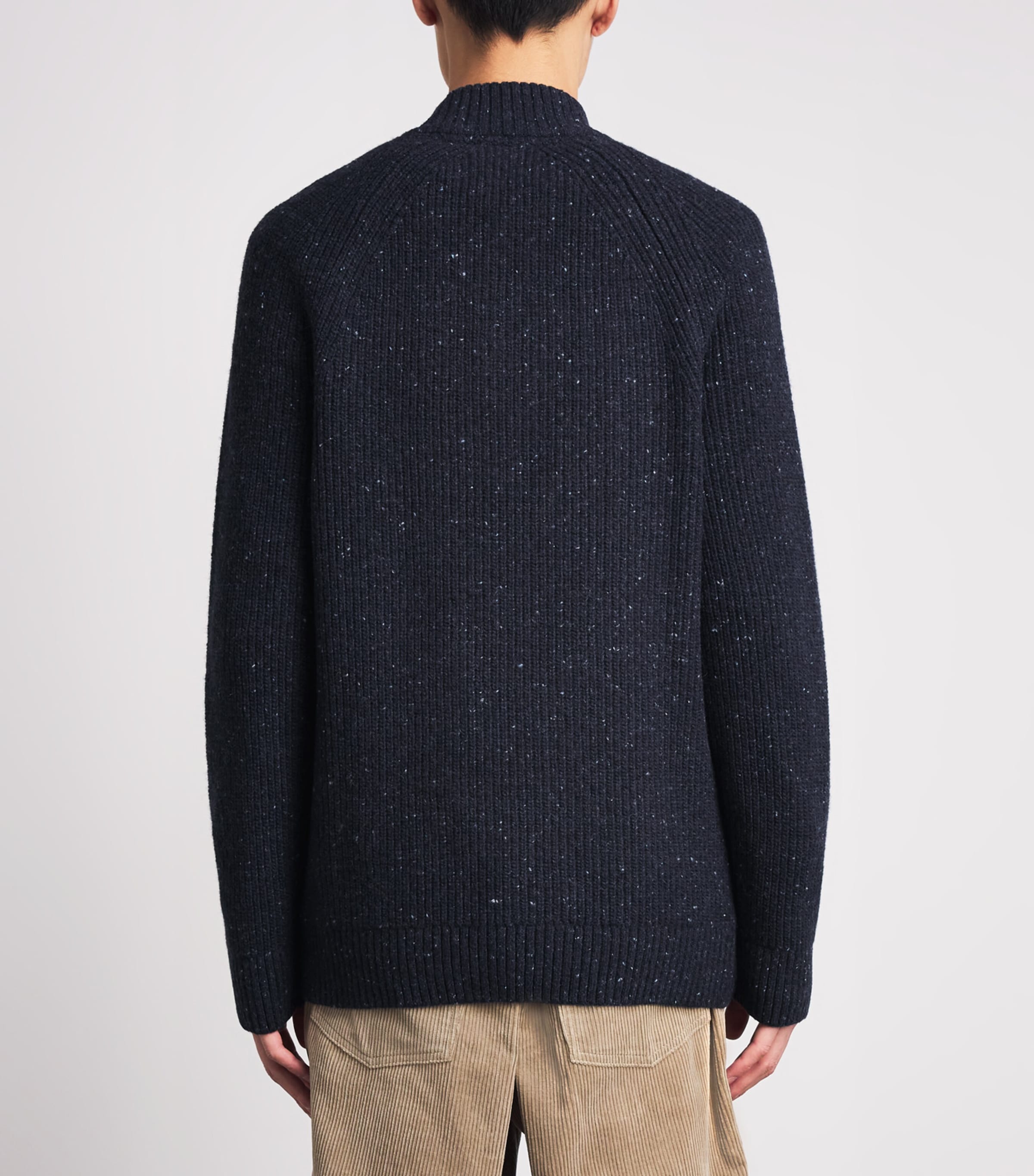 Barbour Mens Wool-Blend Essentials Fleck Quarter-Zip Sweater Navy Image 5